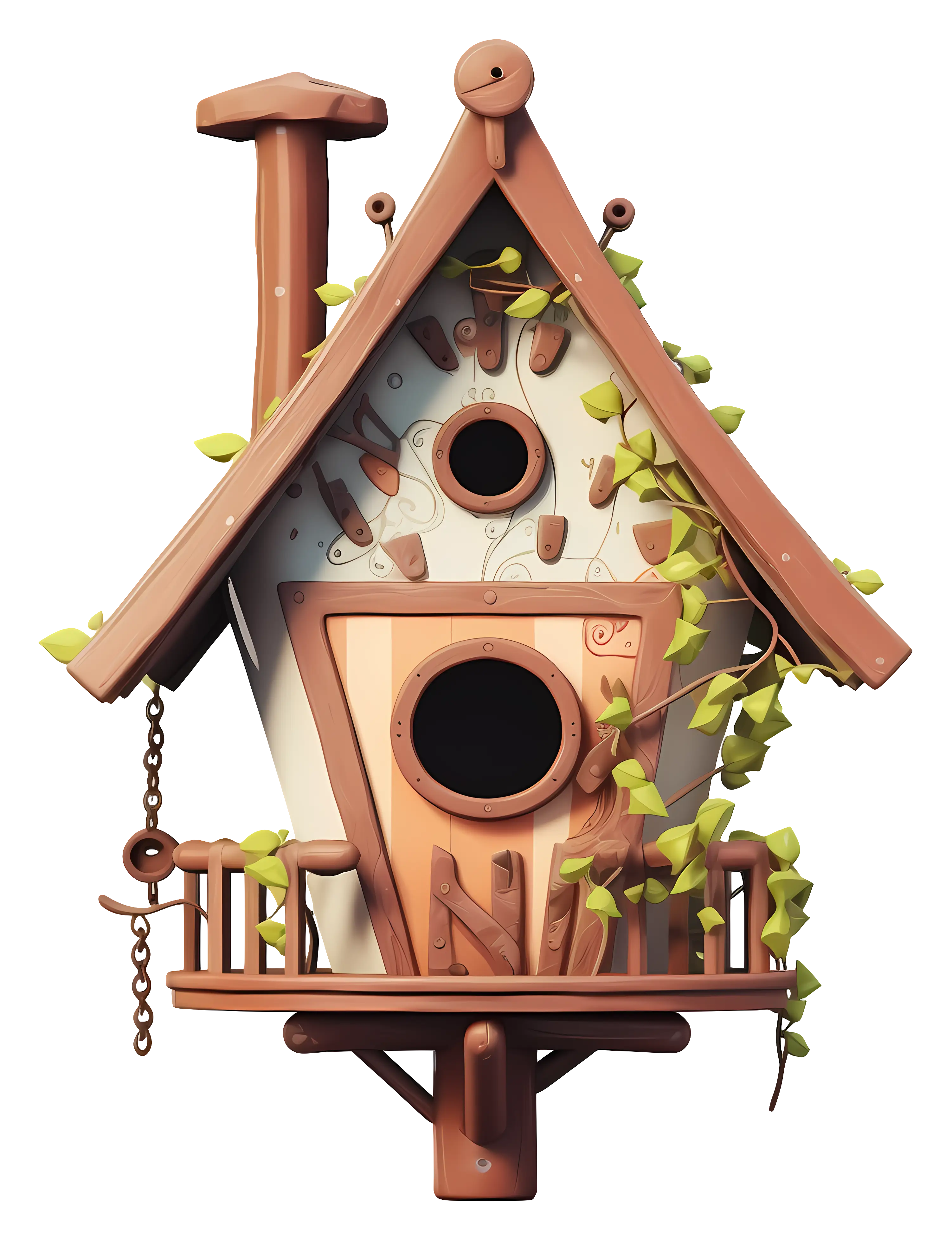 Charming Wooden Birdhouse with Vines