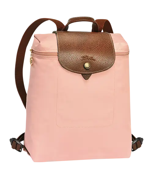 Pink Backpack with Brown Leather Flap