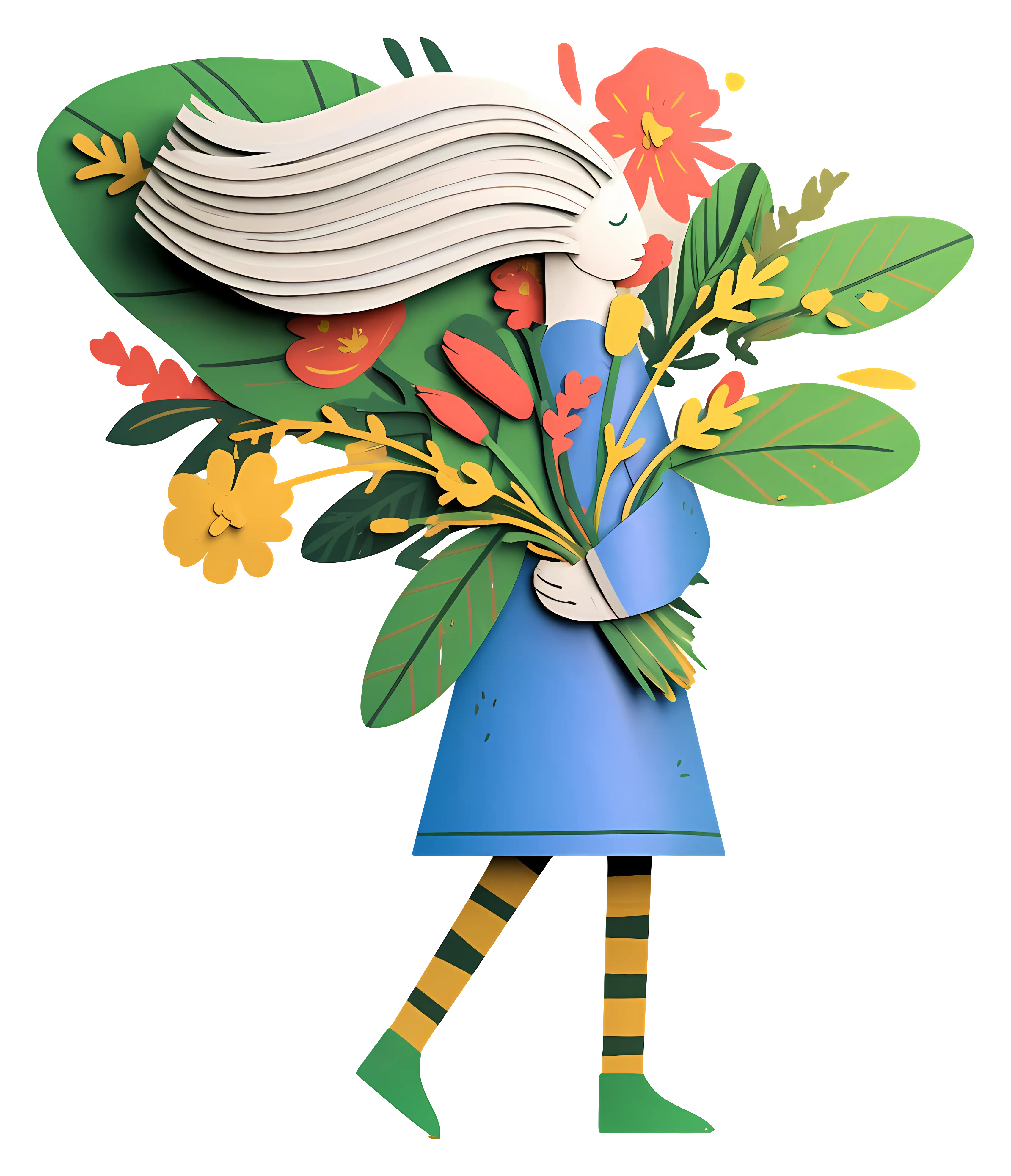 Girl with Flowers in Nature