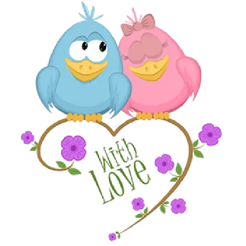 Cartoon Love Birds on Floral Heart Decoration
