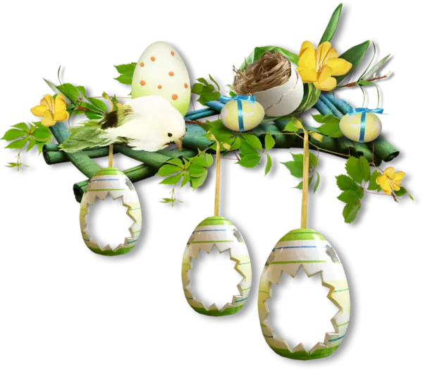 Colorful Easter Decorations with Eggs and Bird