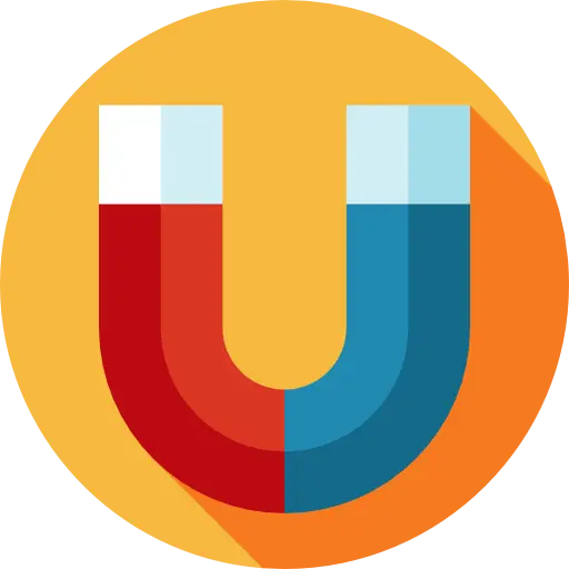 Yellow Horseshoe Magnet Icon with Red and Blue Poles