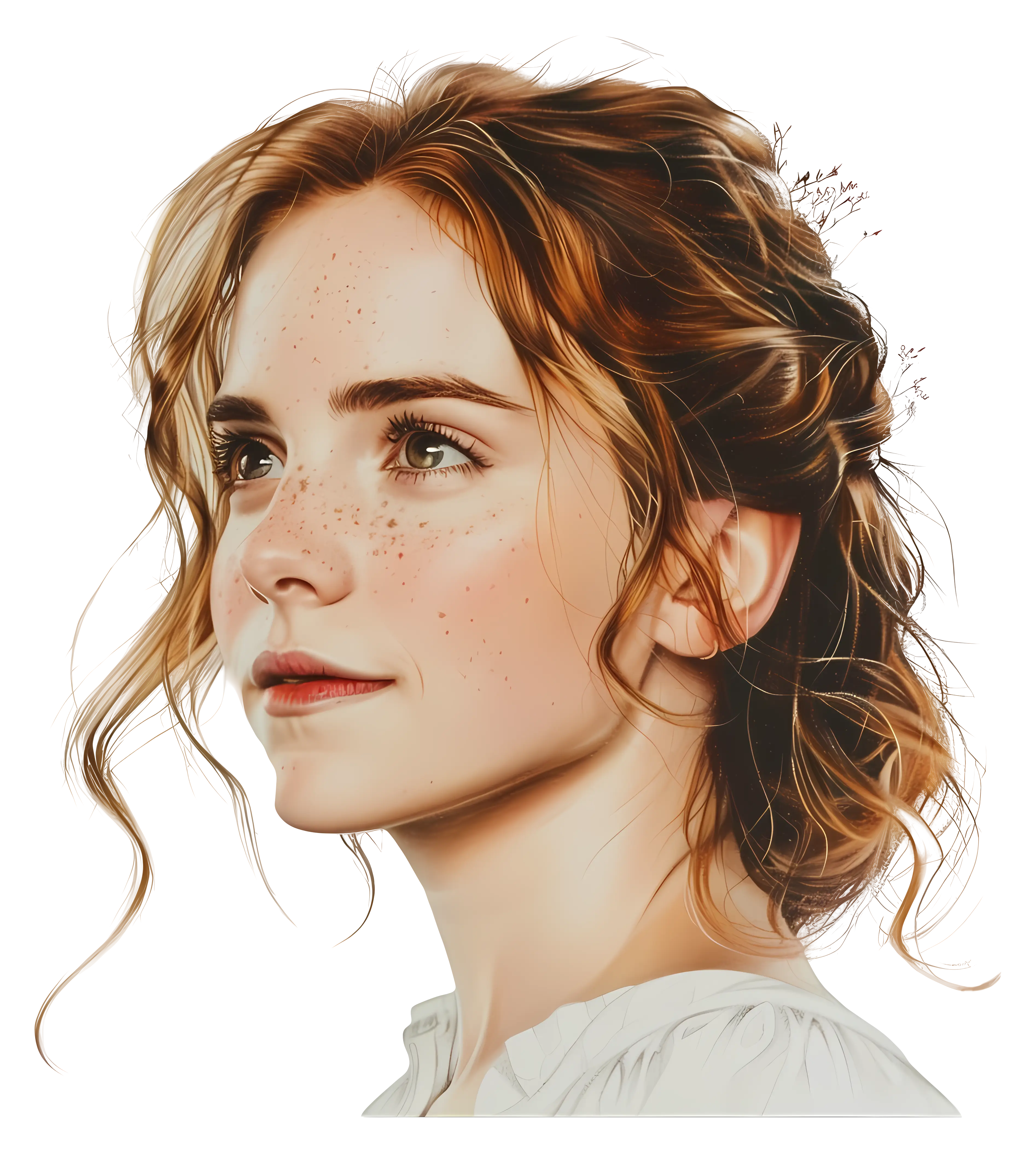 Realistic Portrait of Freckled Girl with Red Hair