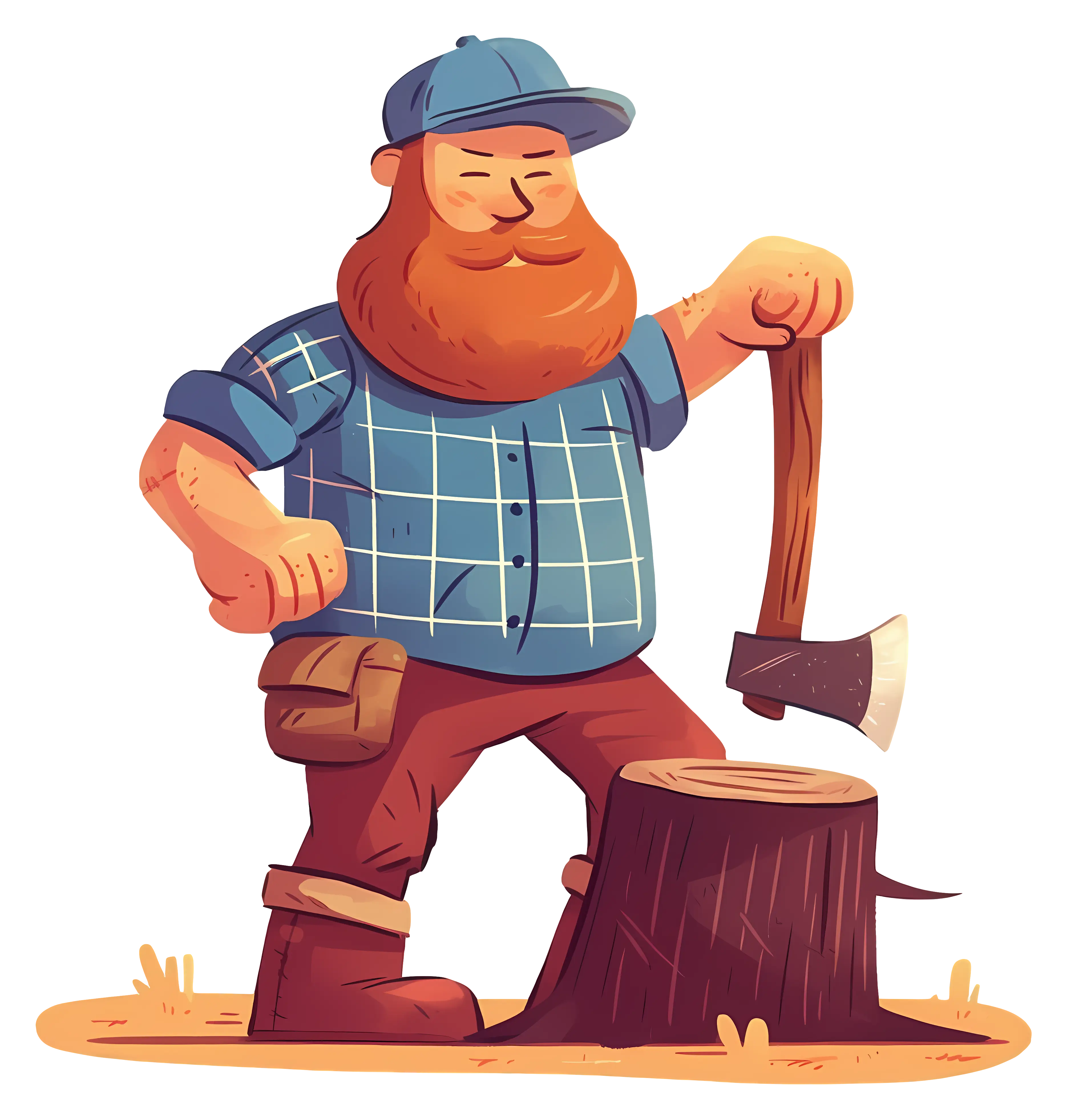 Lumberjack with Axe on Tree Stump