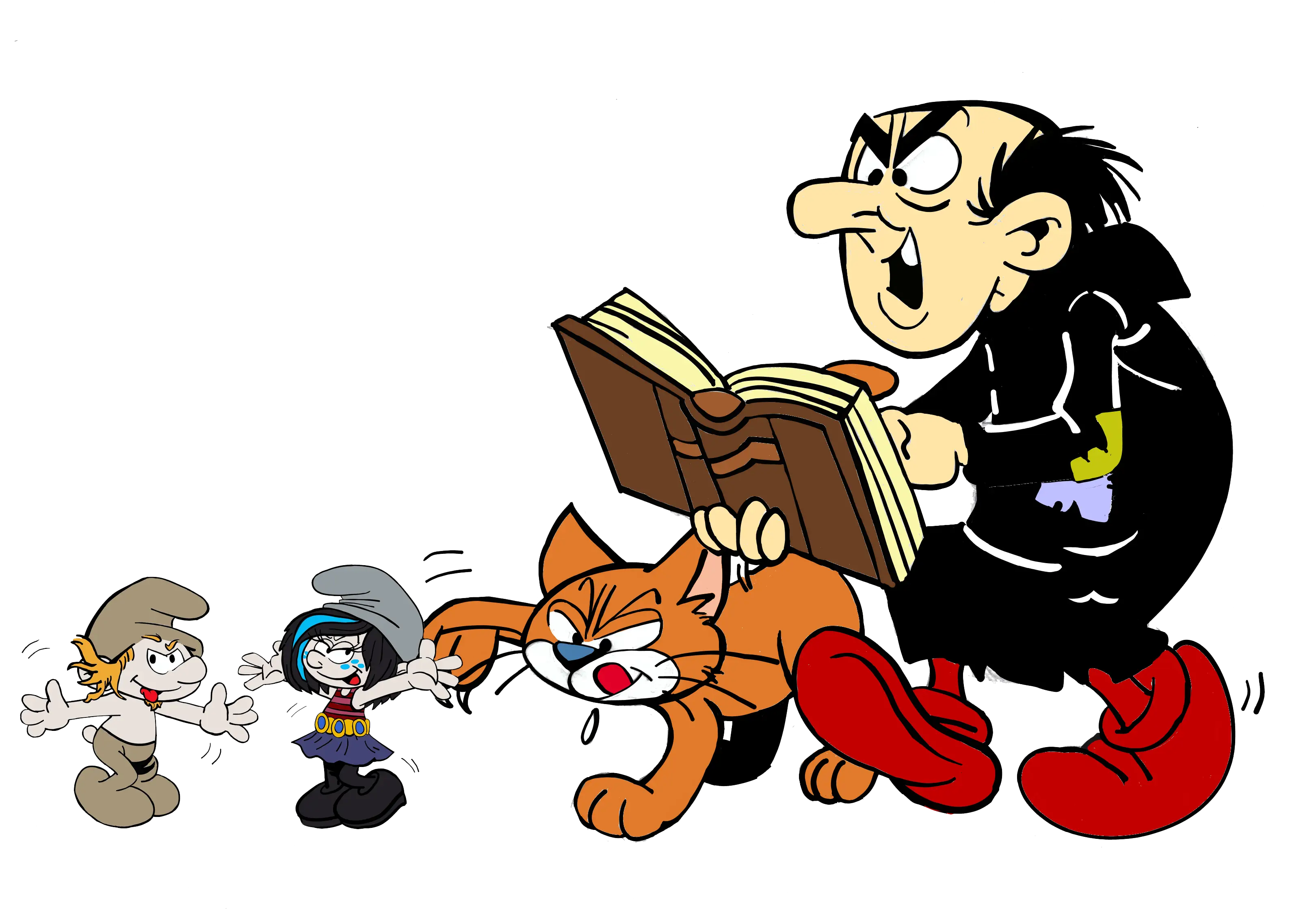 Cartoon Villain with Book and Cat