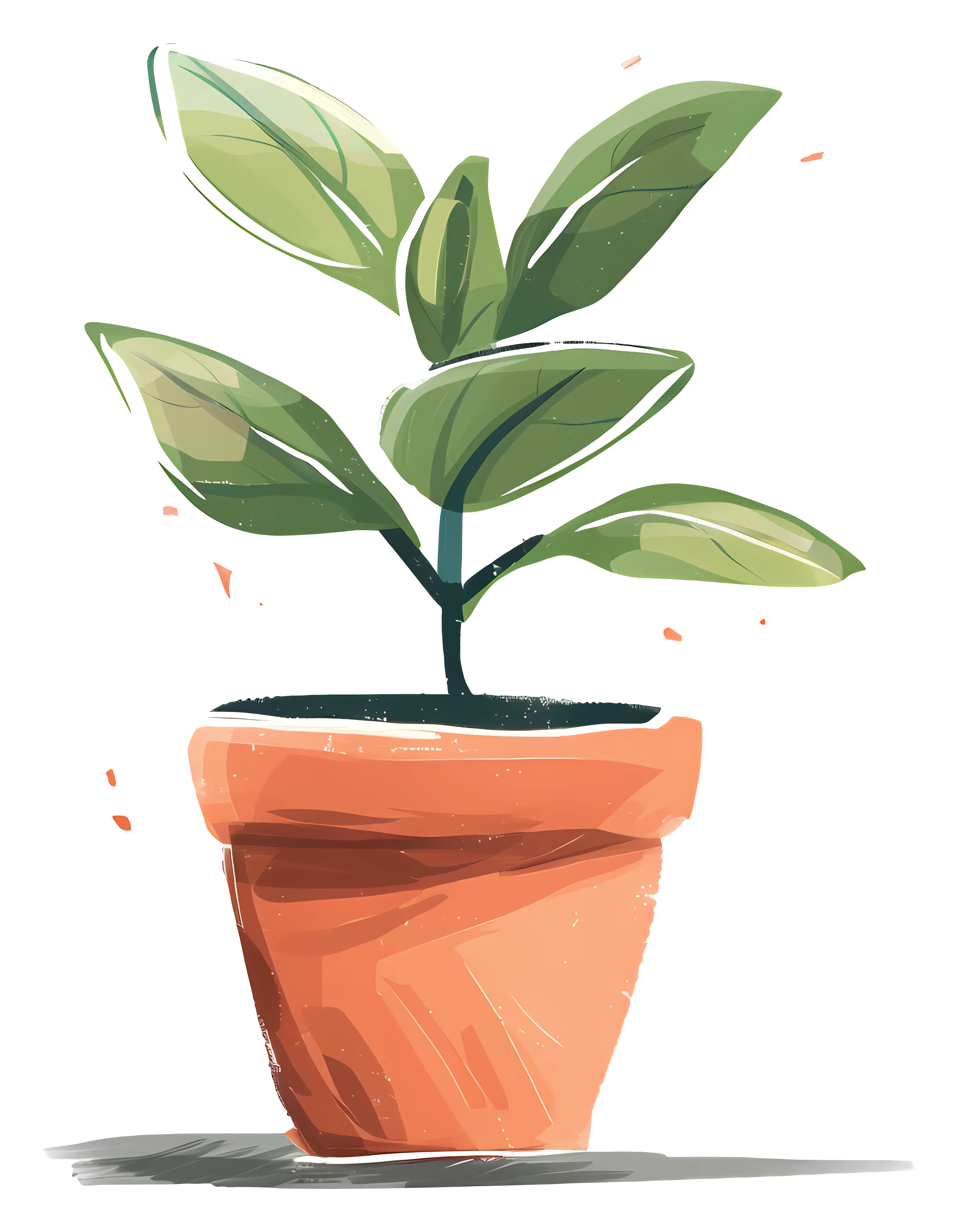 Potted Plant with Green Leaves Illustration