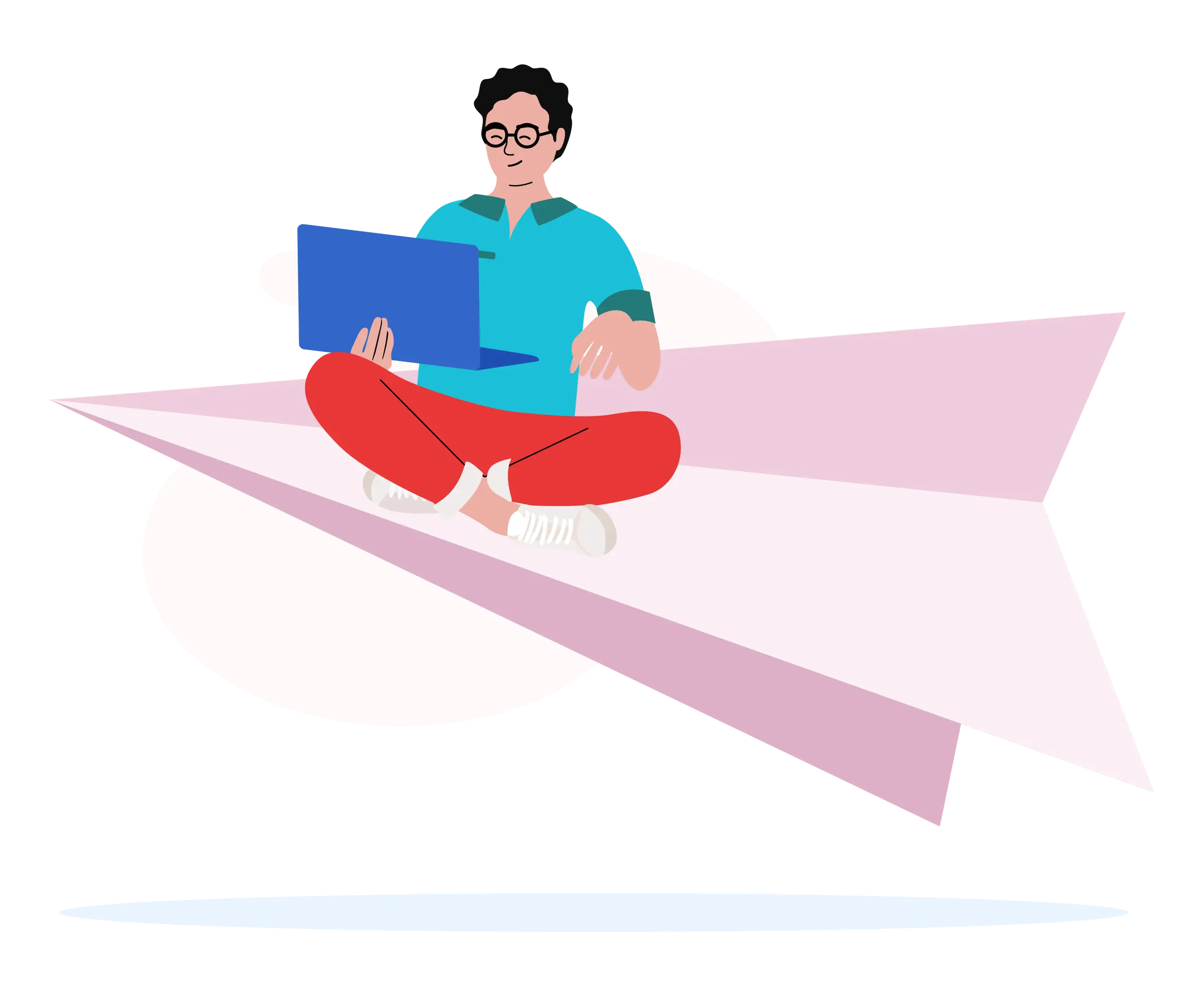 Man Working on a Laptop While on a Paper Airplane Illustration