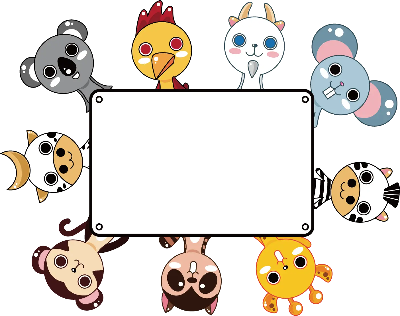 Cute Cartoon Animals with Blank Sign