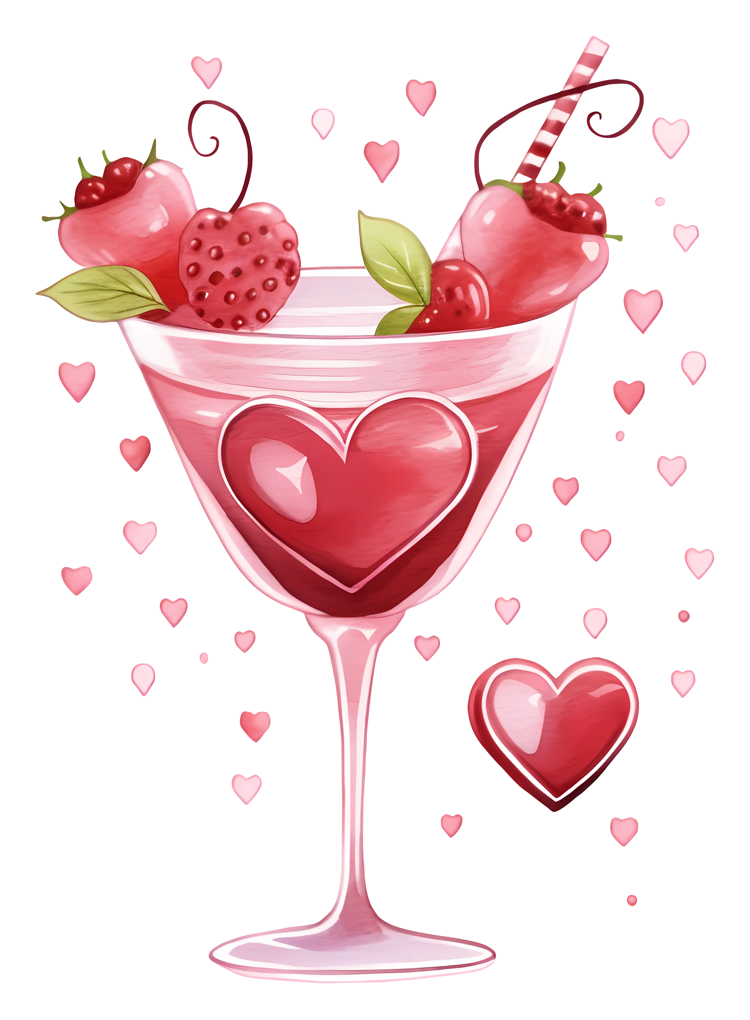 Strawberry Themed Cocktail with Heart Decorations