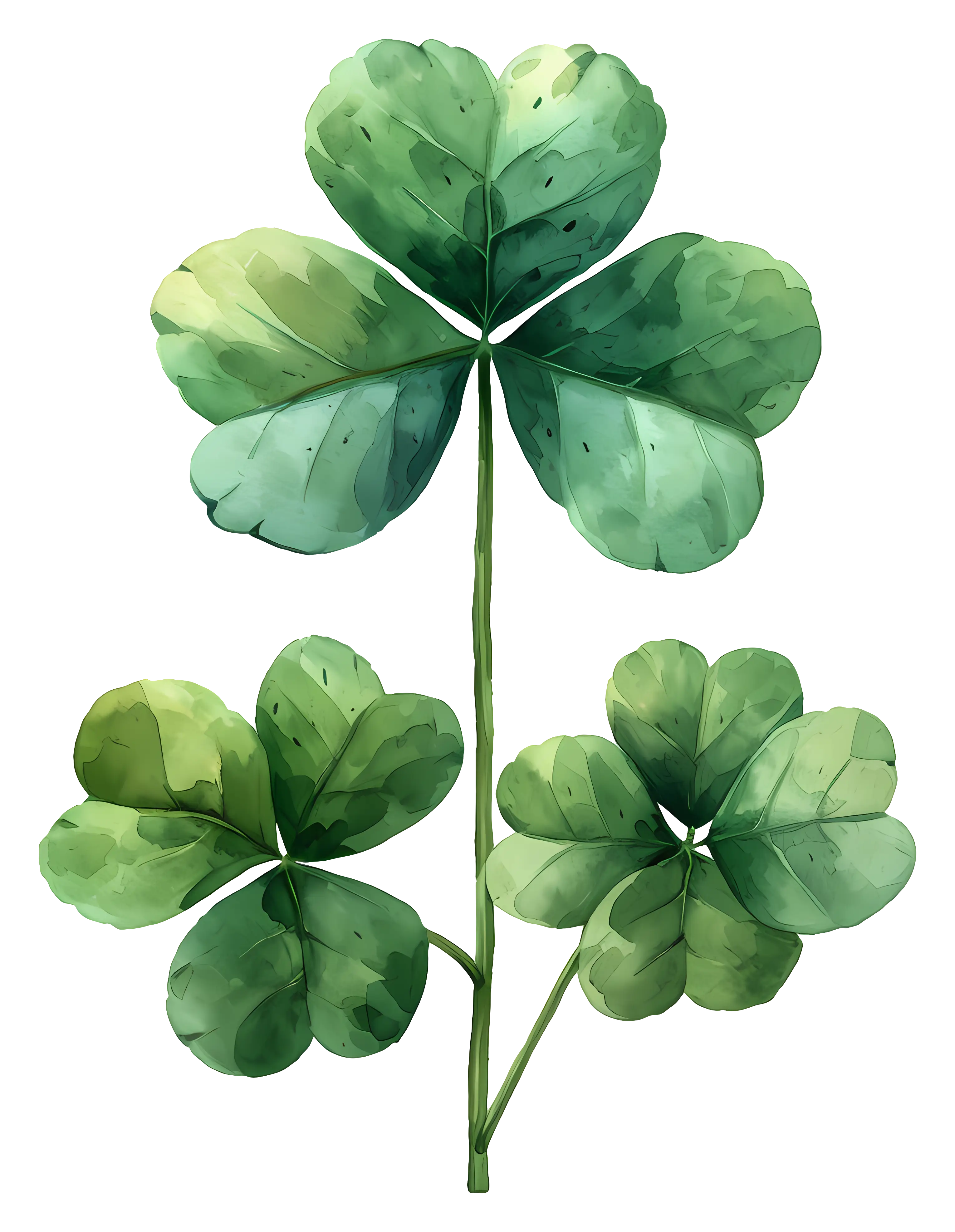 Green Four-Leaf Clover Botanical Illustration