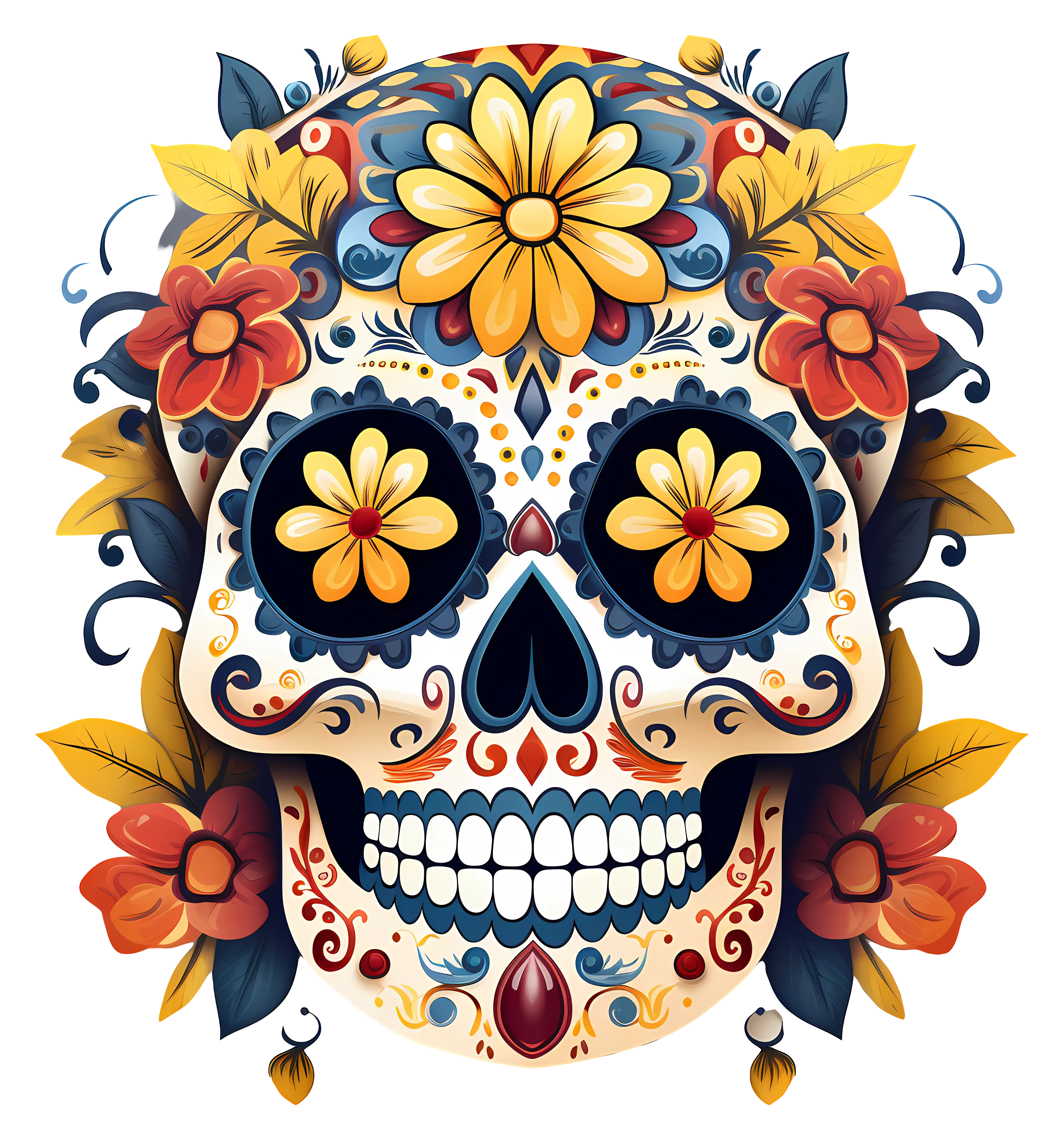 Colorful Sugar Skull with Floral Pattern