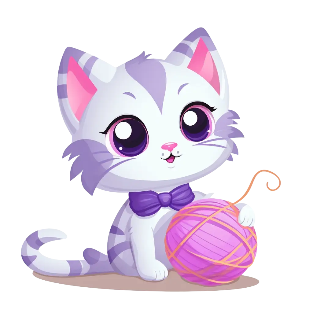 Cute Kitten Playing with Yarn
