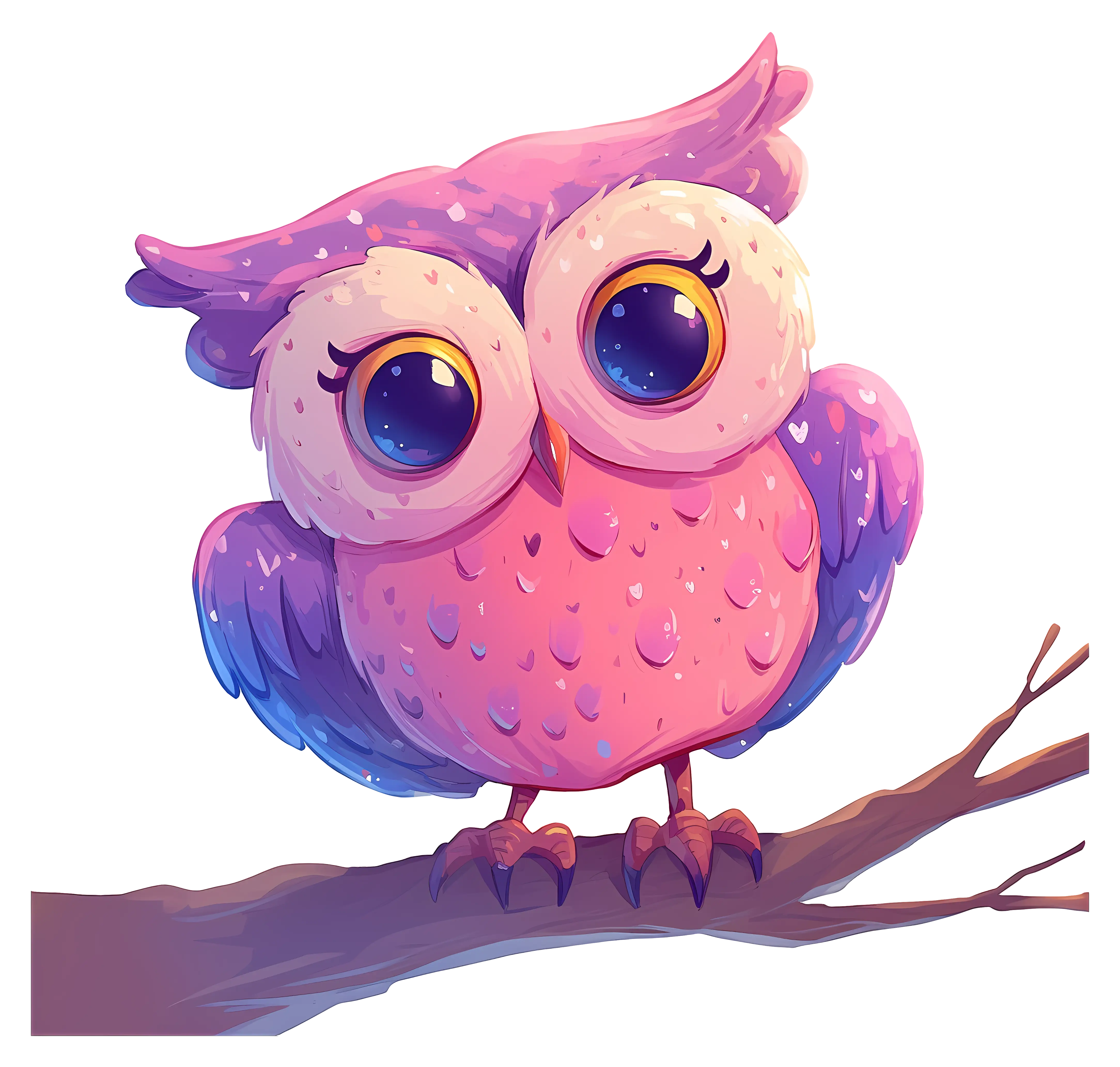Cute Pink Owl on Branch