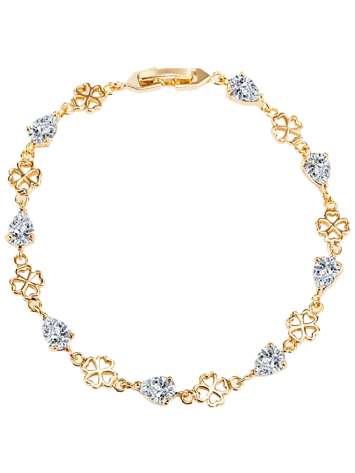 Gold Bracelet with Heart Patterns and Diamond Details