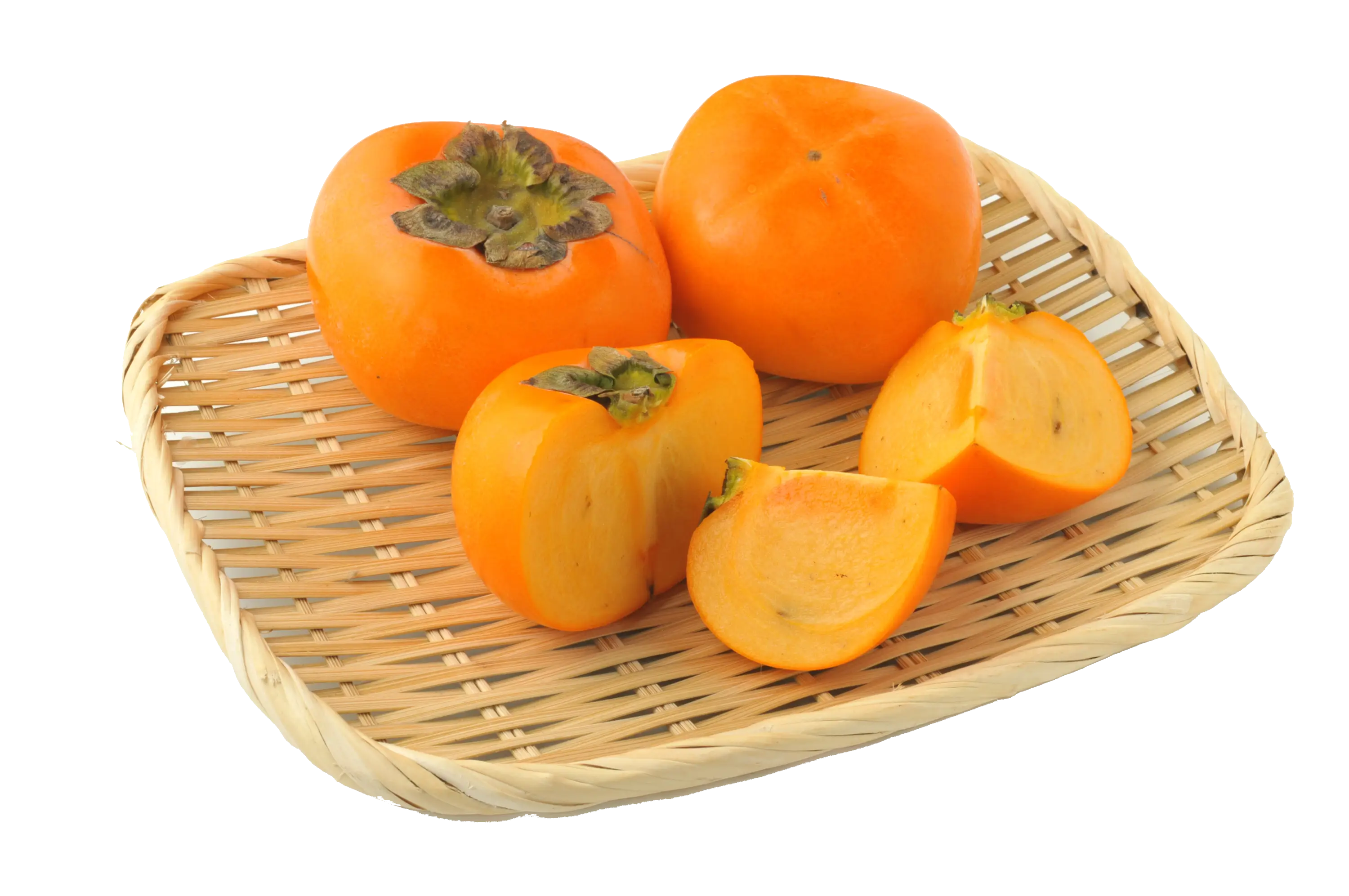 Orange Persimmons on a Bamboo Tray