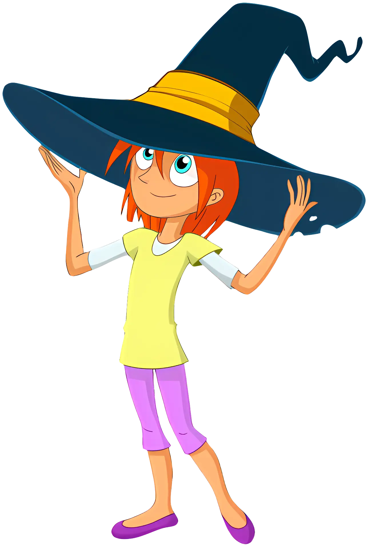 Red-haired Girl Cartoon Character with Large Hat