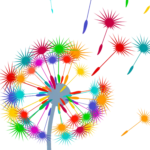 Colorful Dandelion with Seeds Blowing