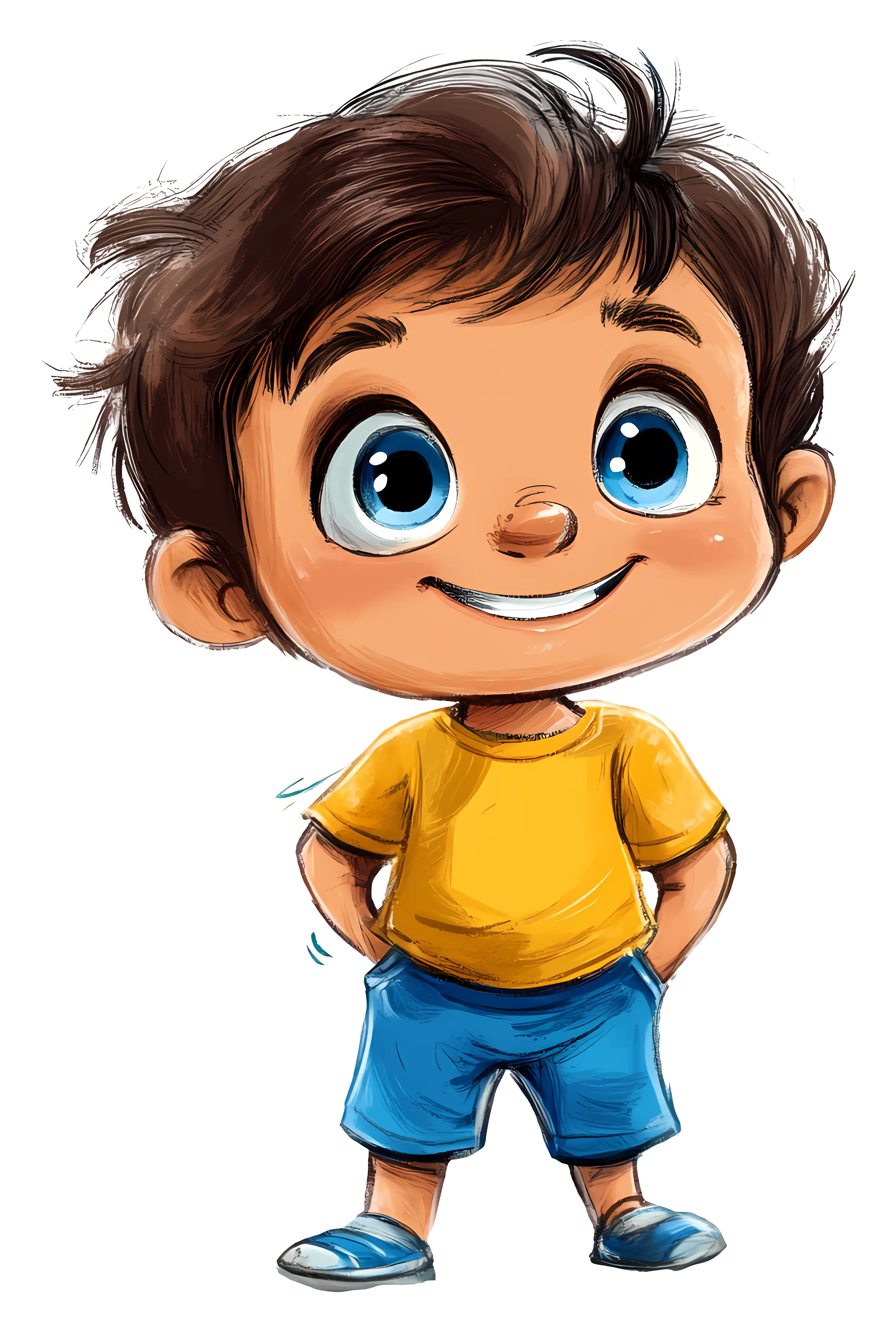 Smiling Cartoon Boy in Casual Outfit
