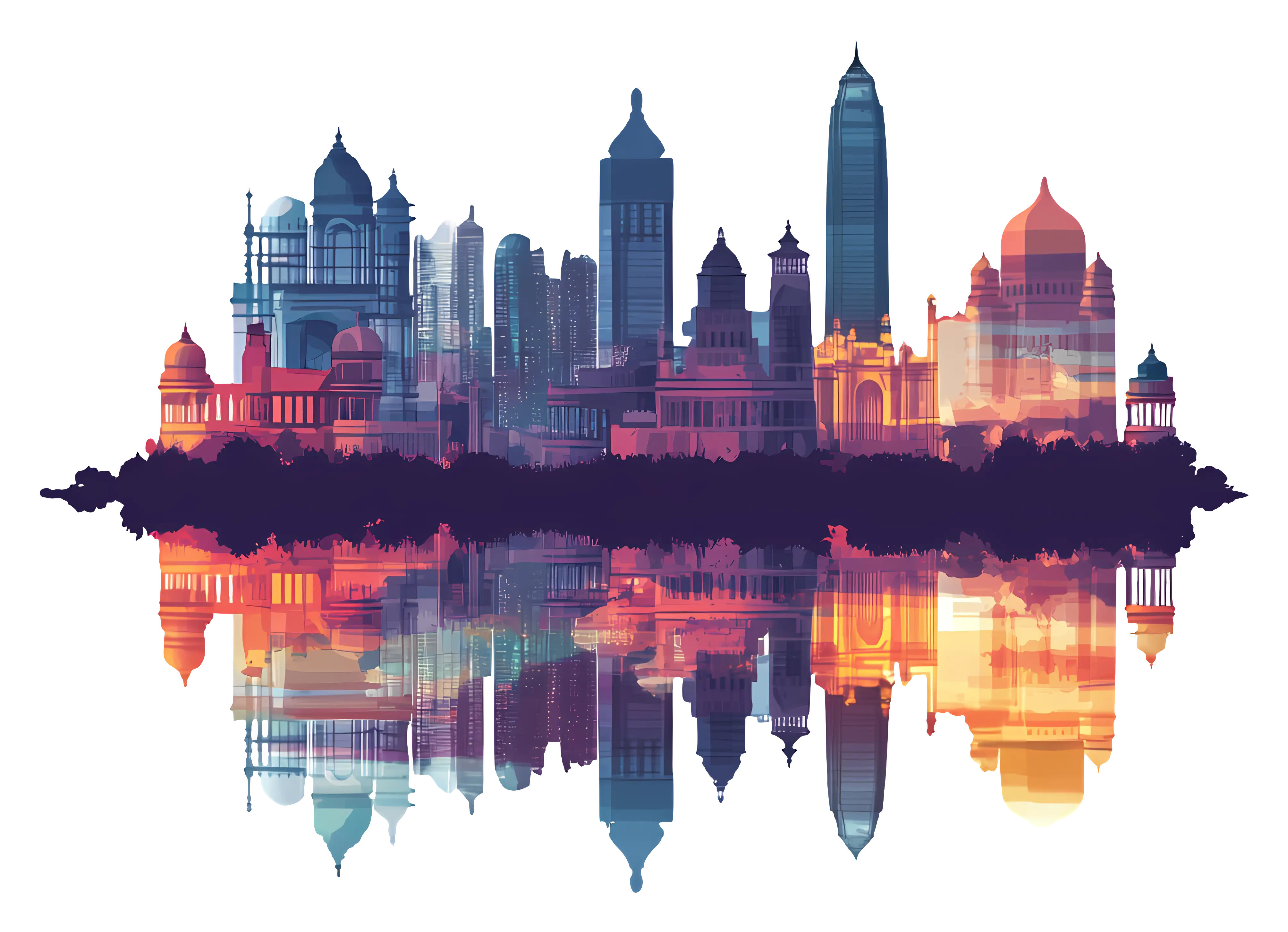 Colorful City Skyline Reflection