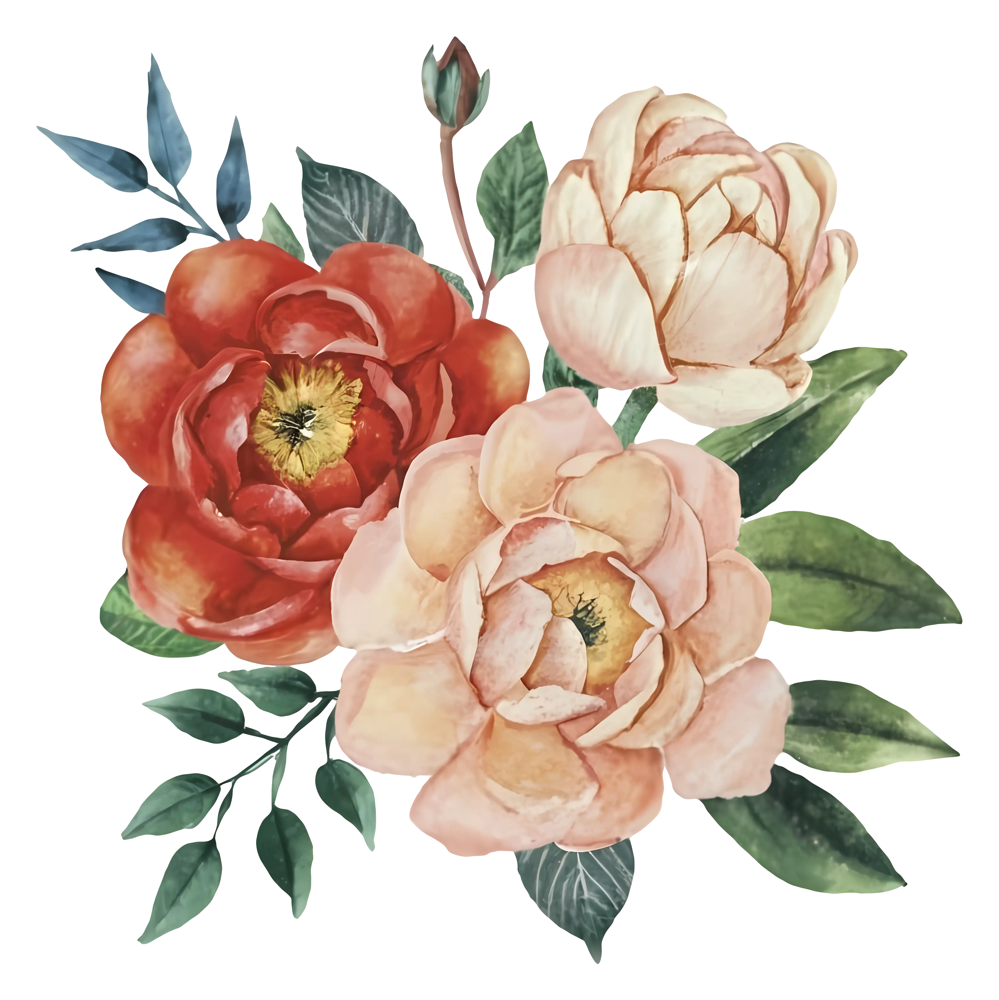 Red and Pink Flowers with Green Leaves