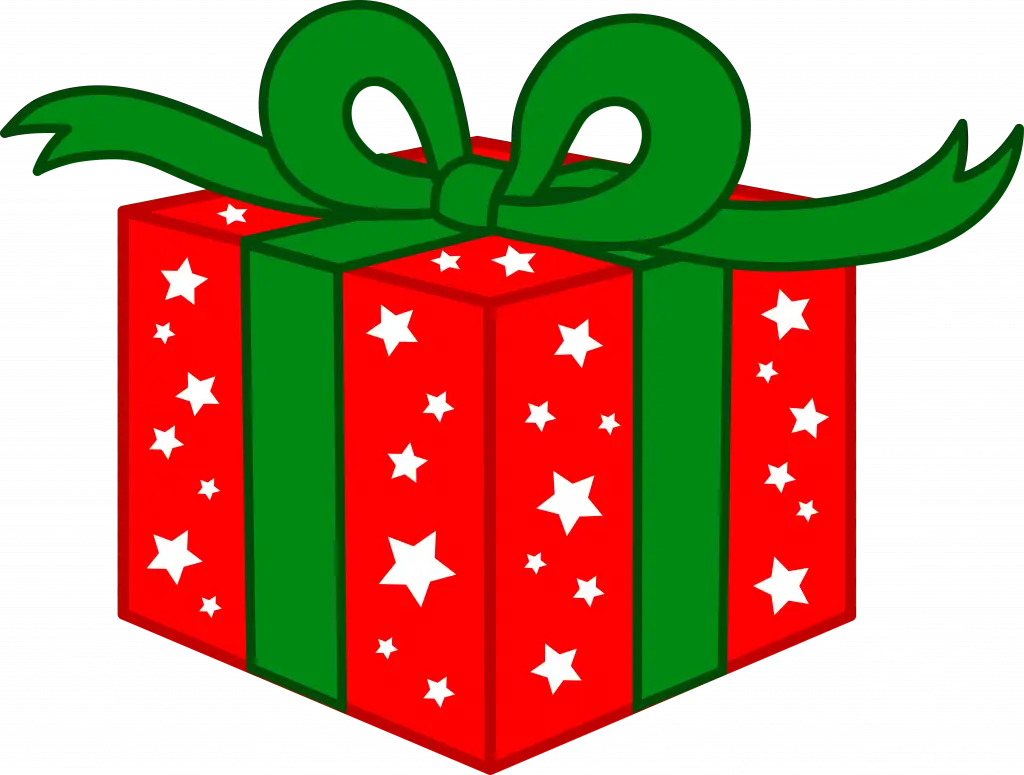 Red Gift Box with Green Ribbon and Stars
