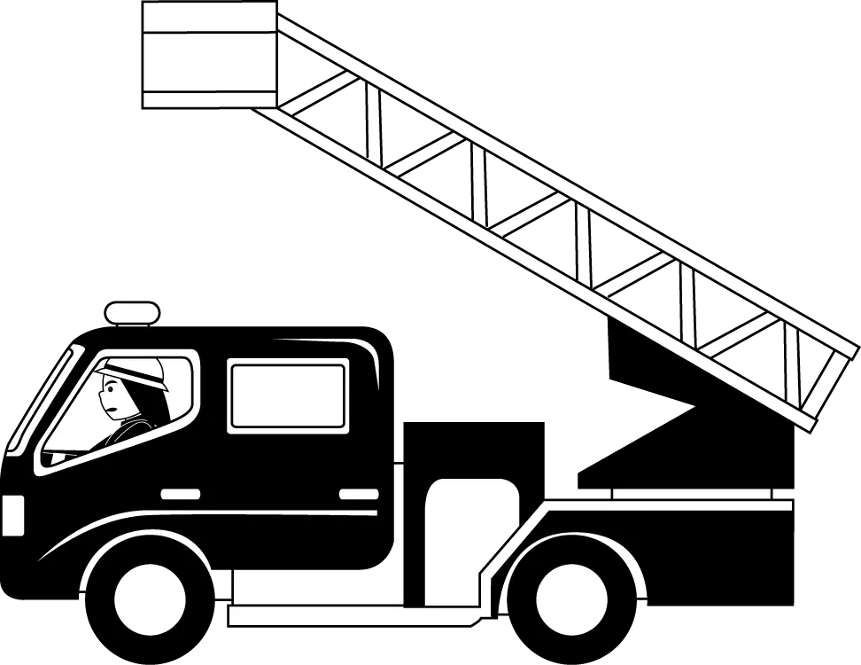 Black and White Firetruck Graphic with Extended Ladder