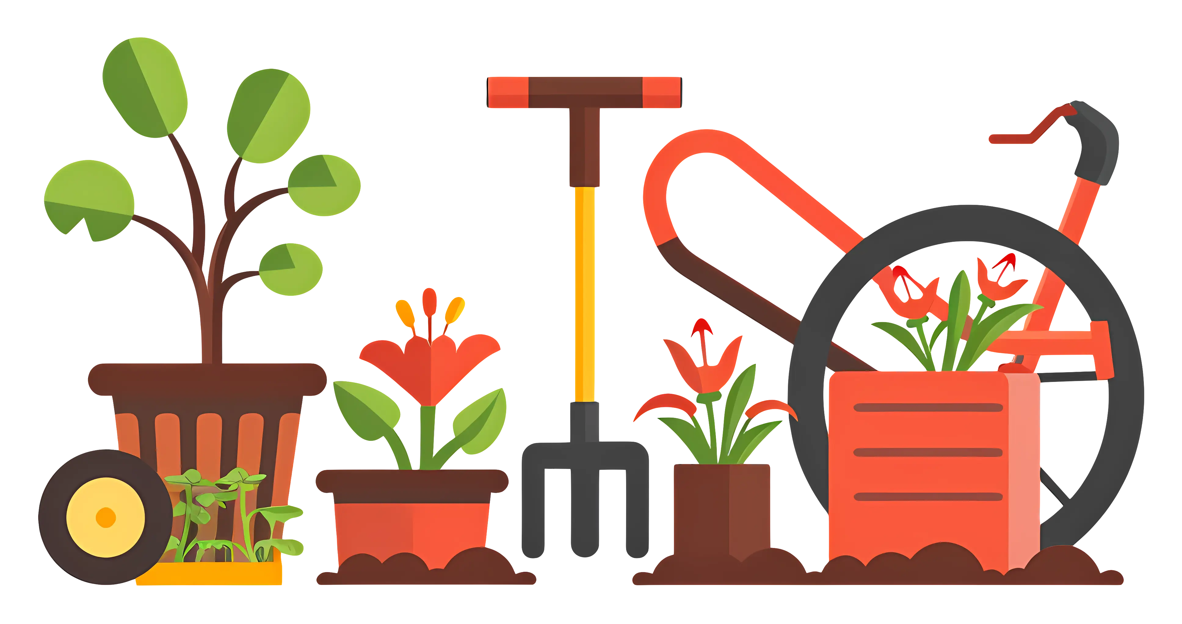 Gardening Tools and Potted Plants