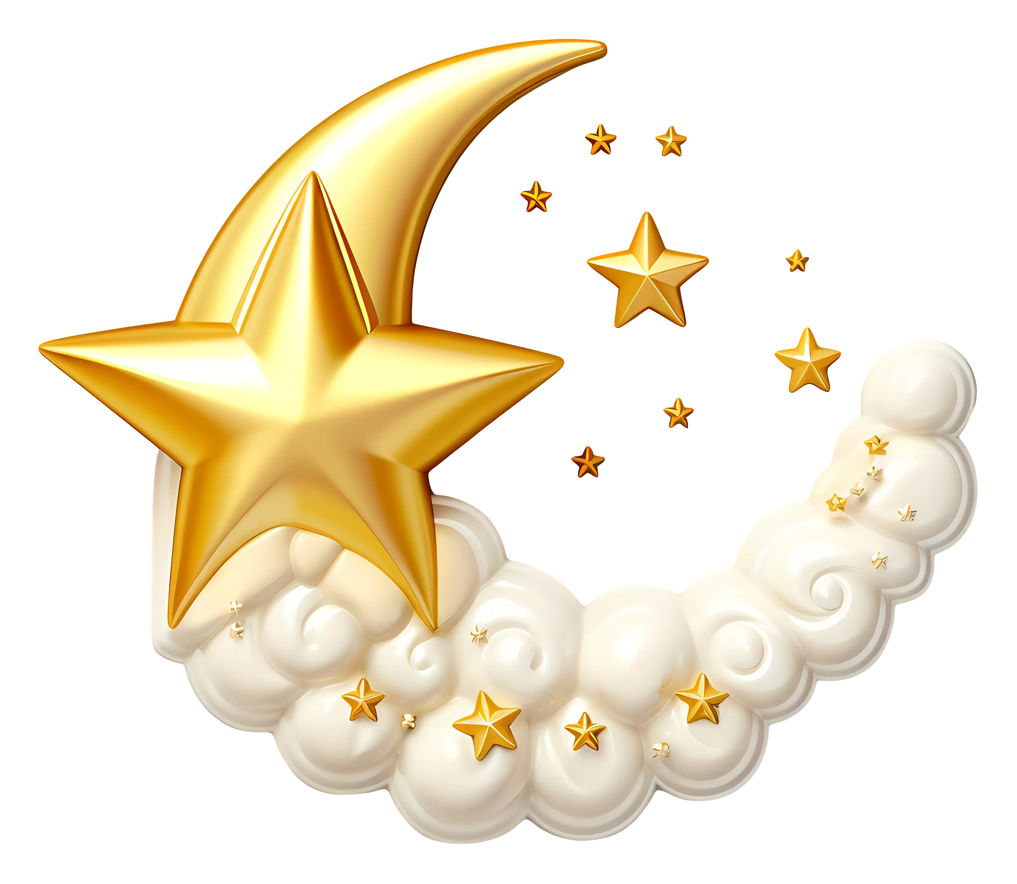 Moon and Stars Decoration with Golden Clouds