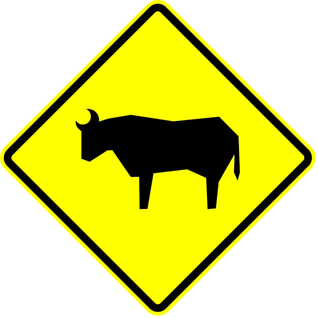 Cattle Crossing Yellow Road Sign