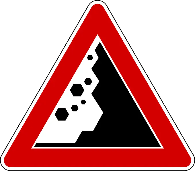 Falling Rocks Hazard Road Sign