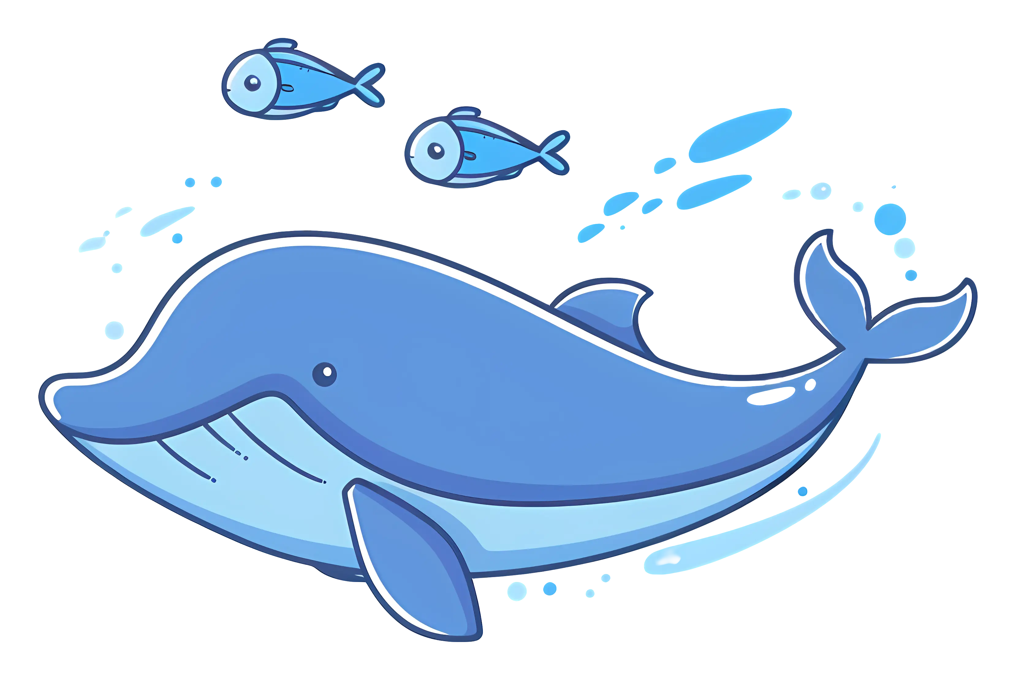 Cute Blue Whale with Fish Illustration