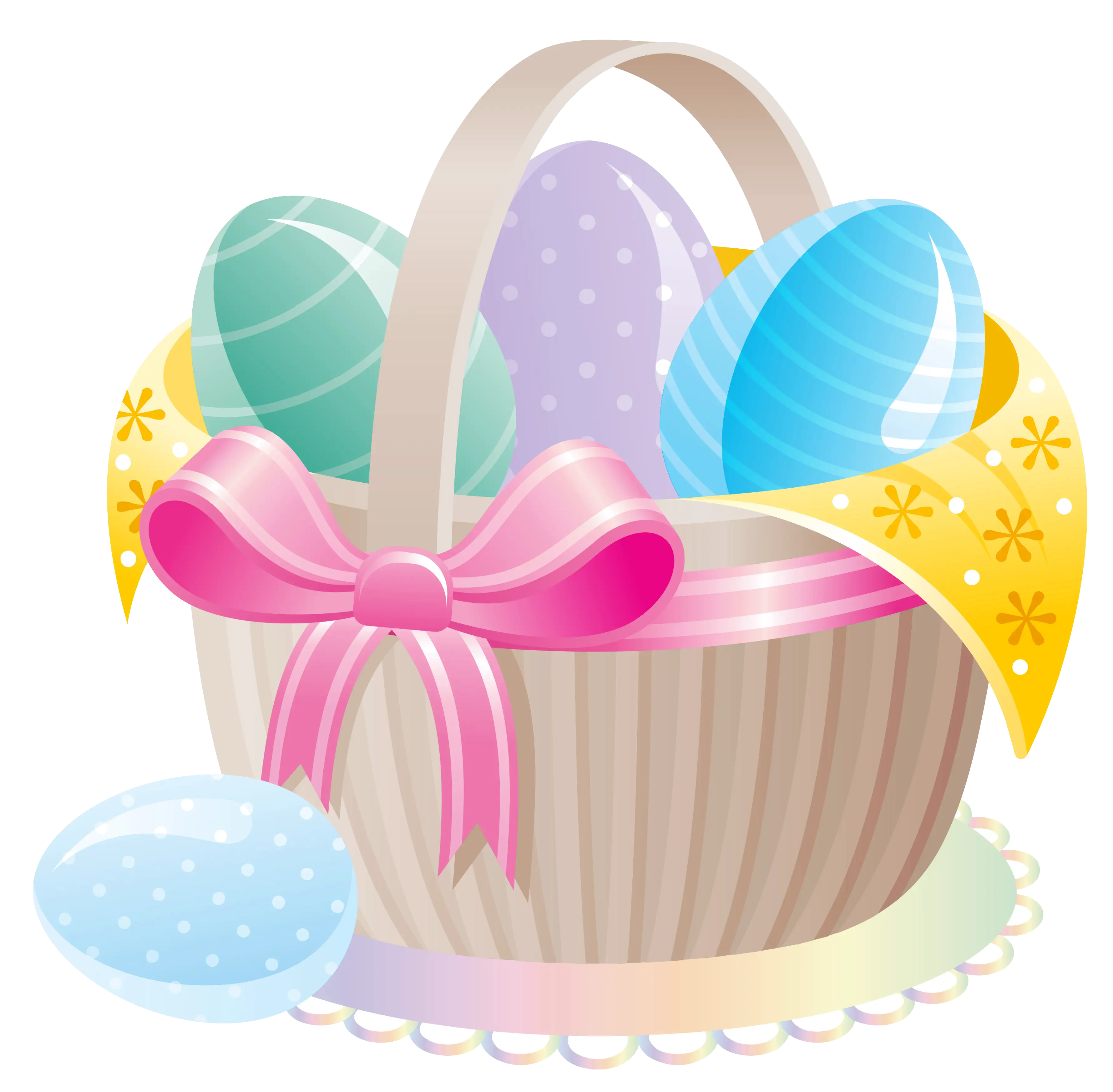 Easter Eggs in a Basket with Pink Ribbon