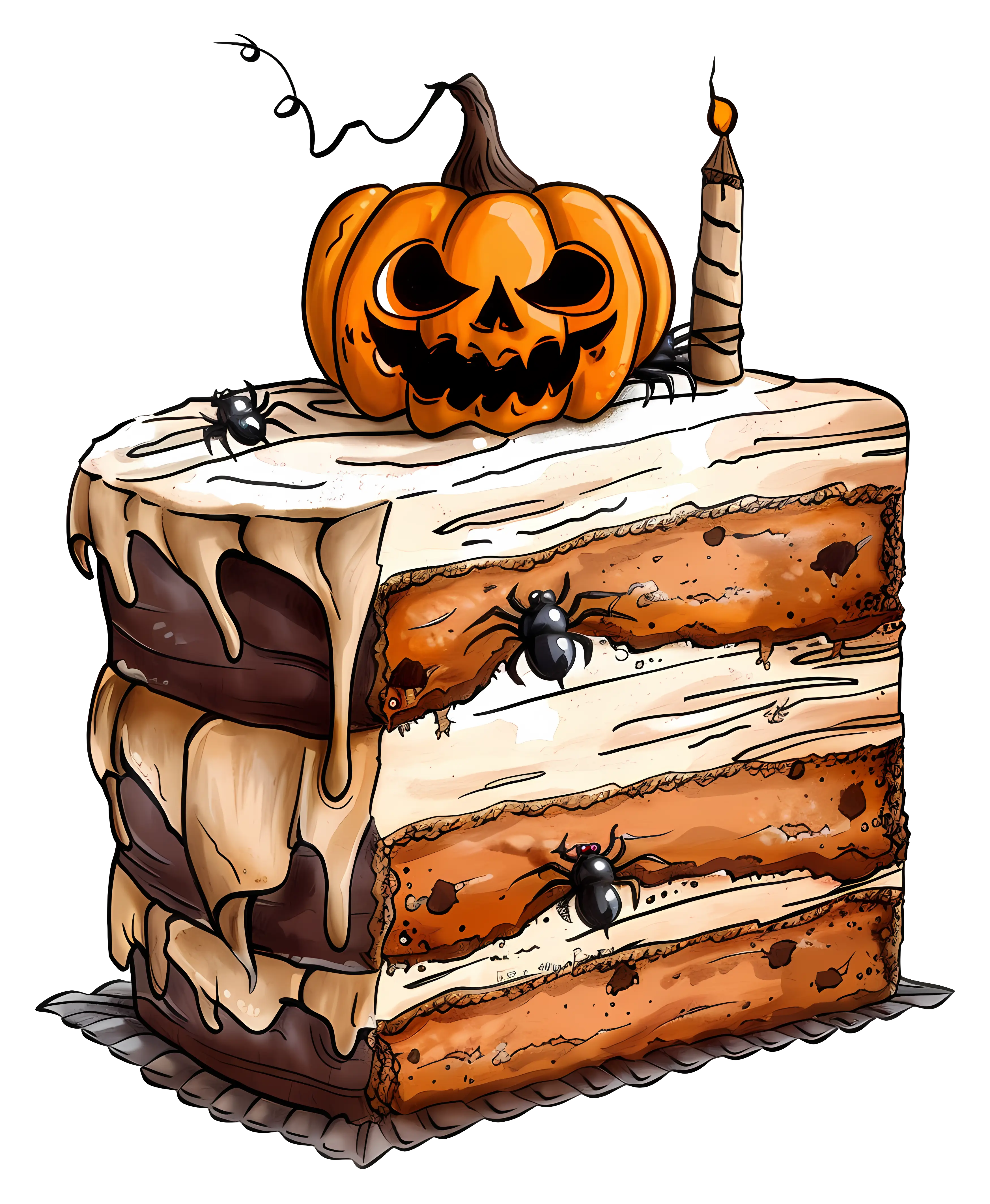 Spooky Halloween Cake with Pumpkin and Creepy Decorations