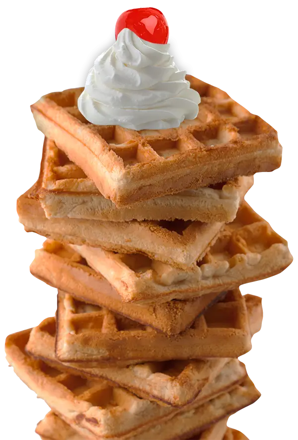 Stack of Waffles with Whipped Cream and Cherry