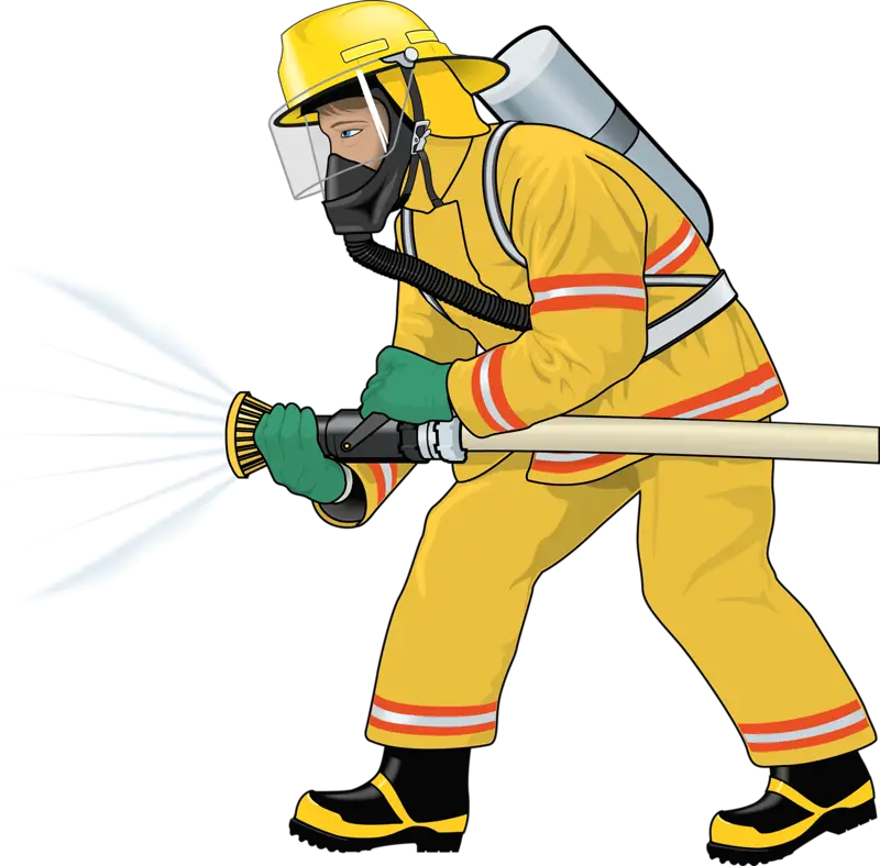 Brave Firefighter in Action with Hose