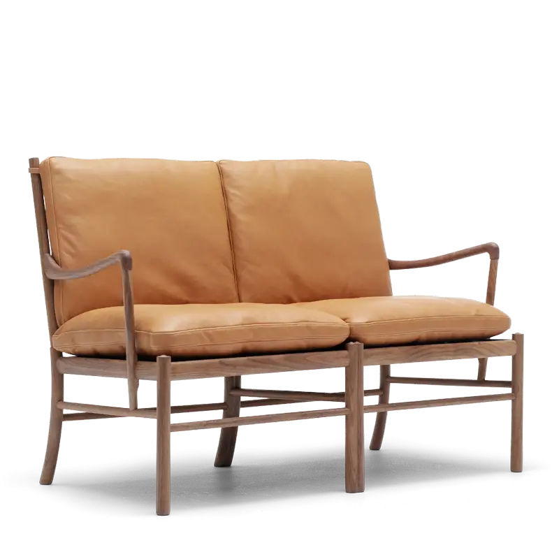 Brown Leather Sofa with Wooden Frame