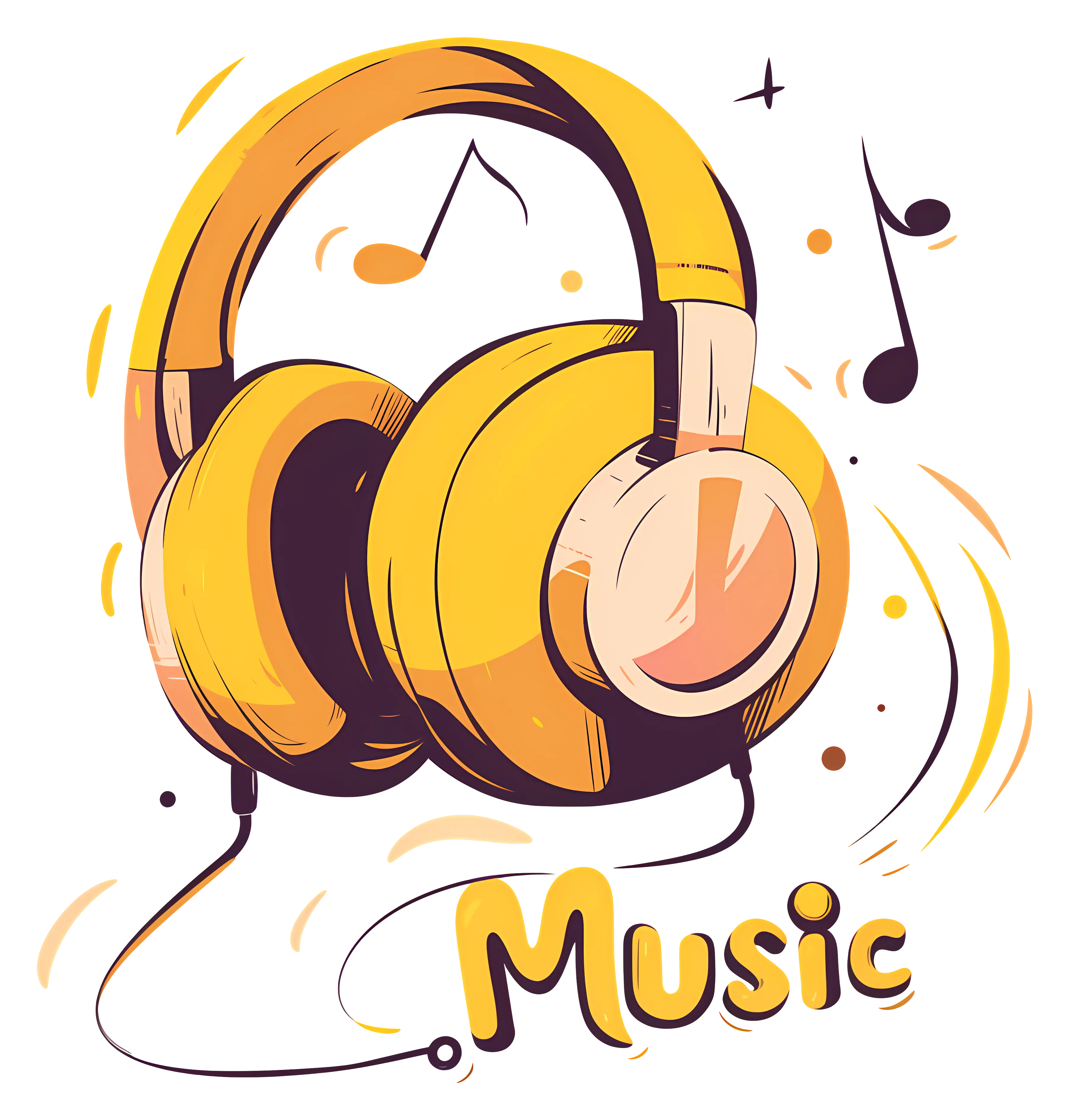 Yellow Headphones Music Illustration