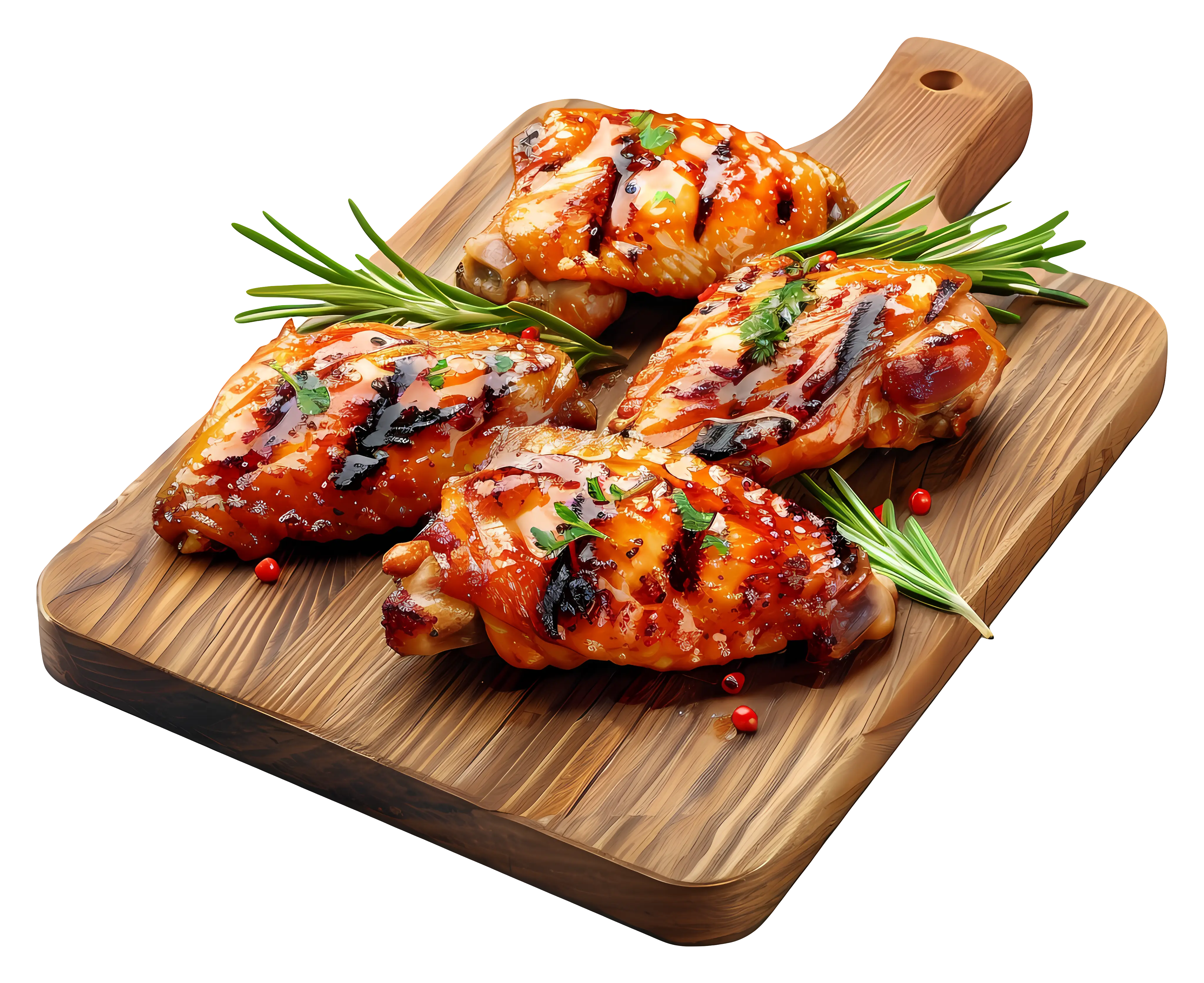 Grilled Chicken with Rosemary on Wooden Board