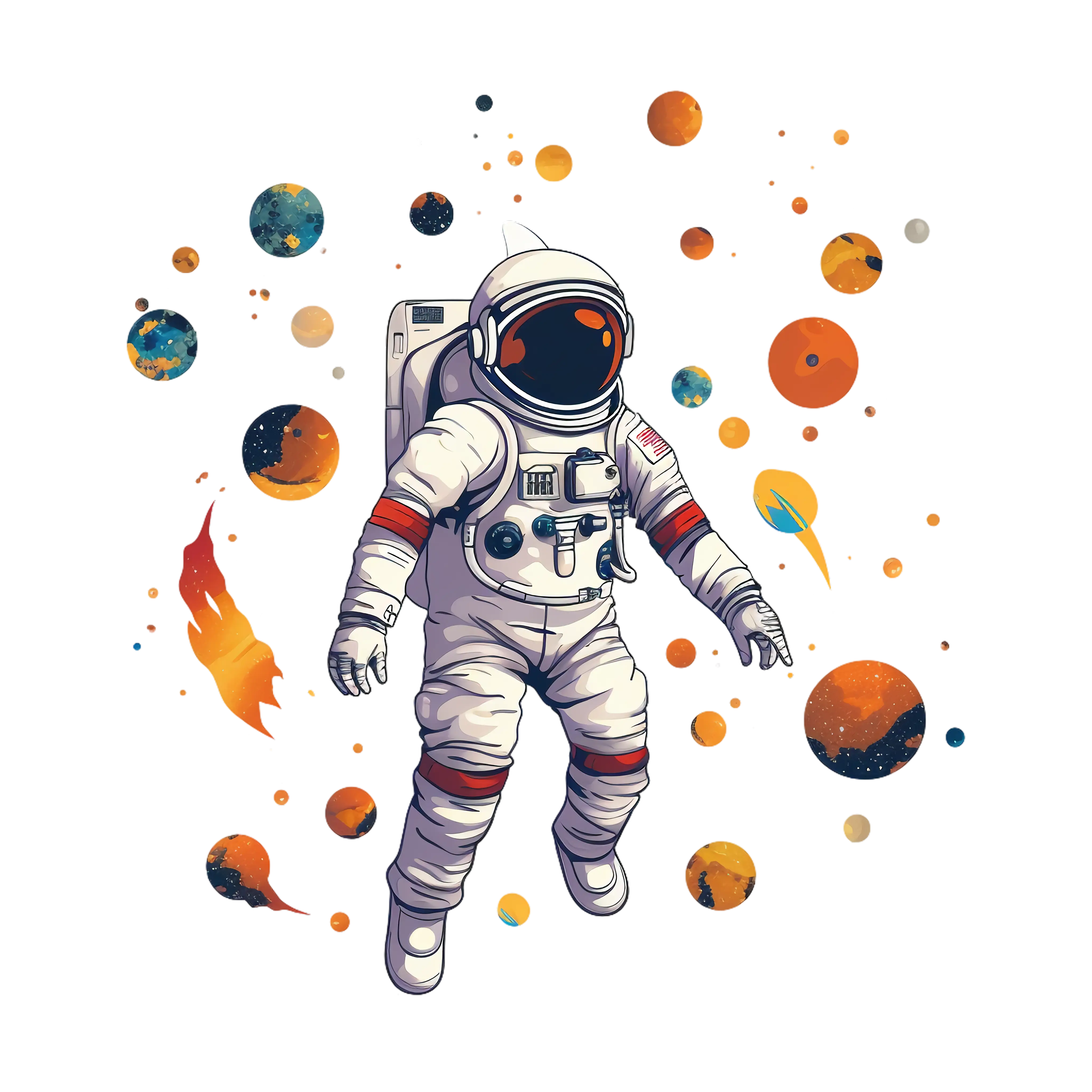 Astronaut Floating in Space with Planets