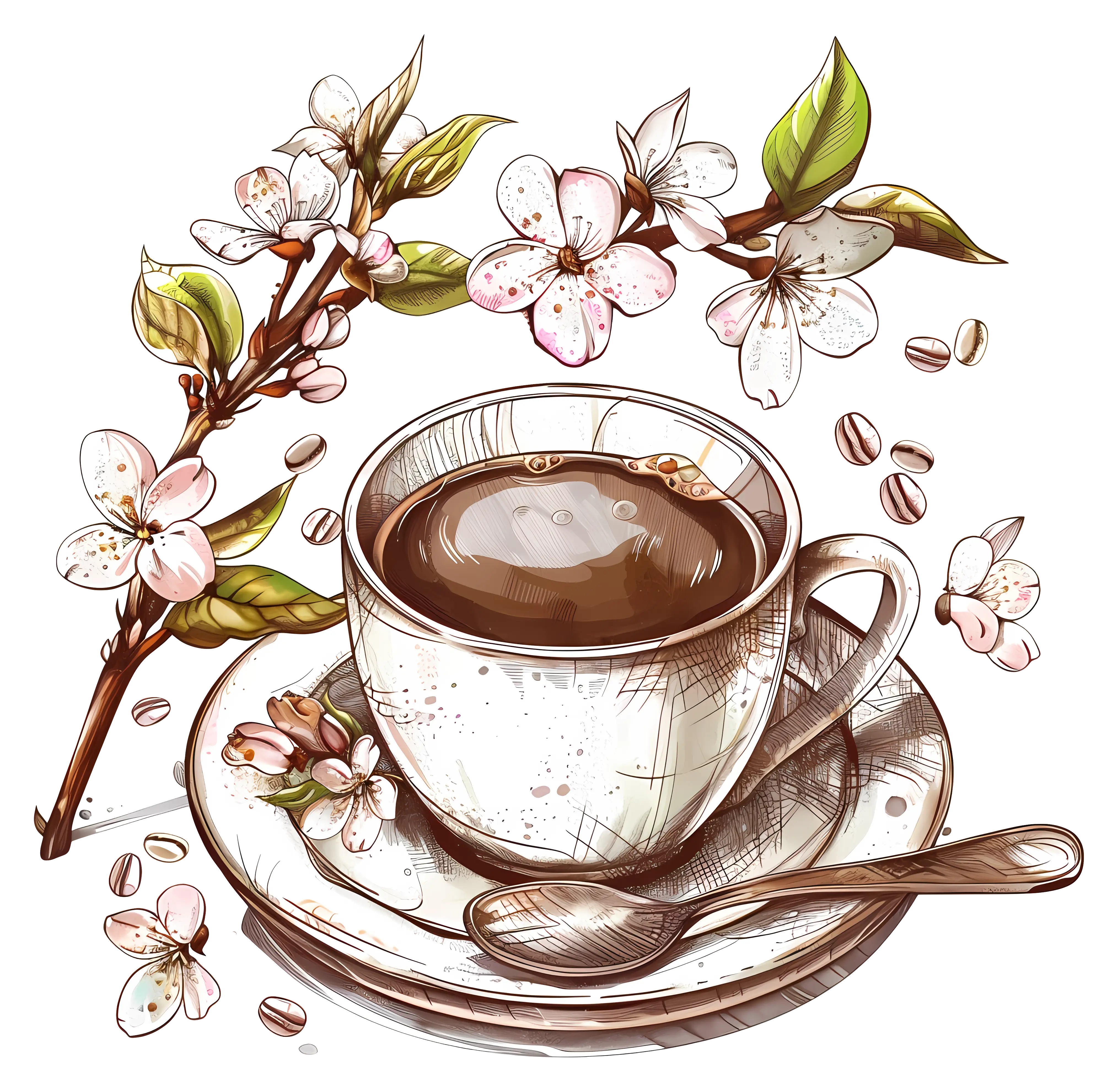 Illustrated Coffee with Floral Accents