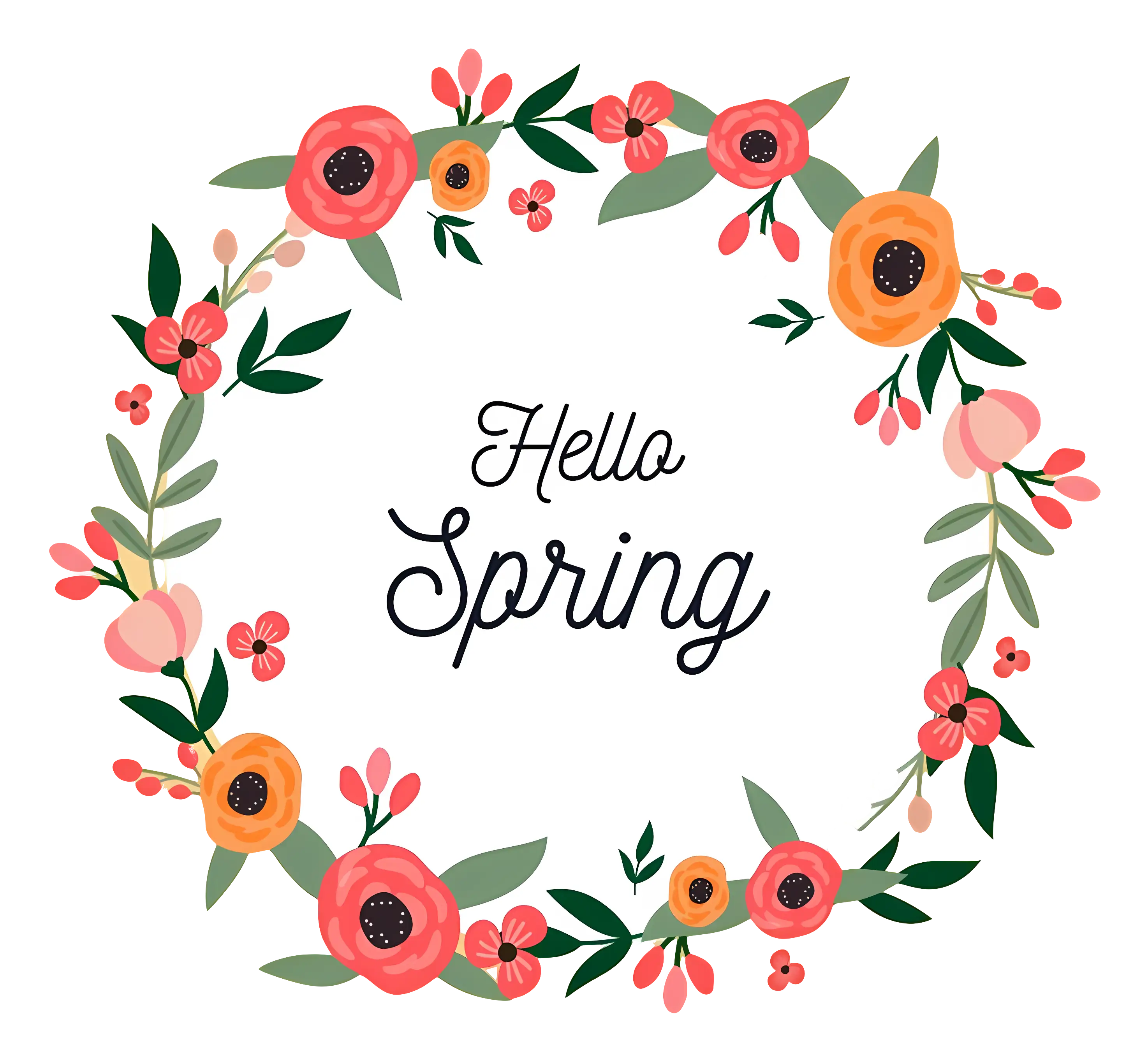 Colorful Spring Floral Wreath with Greeting
