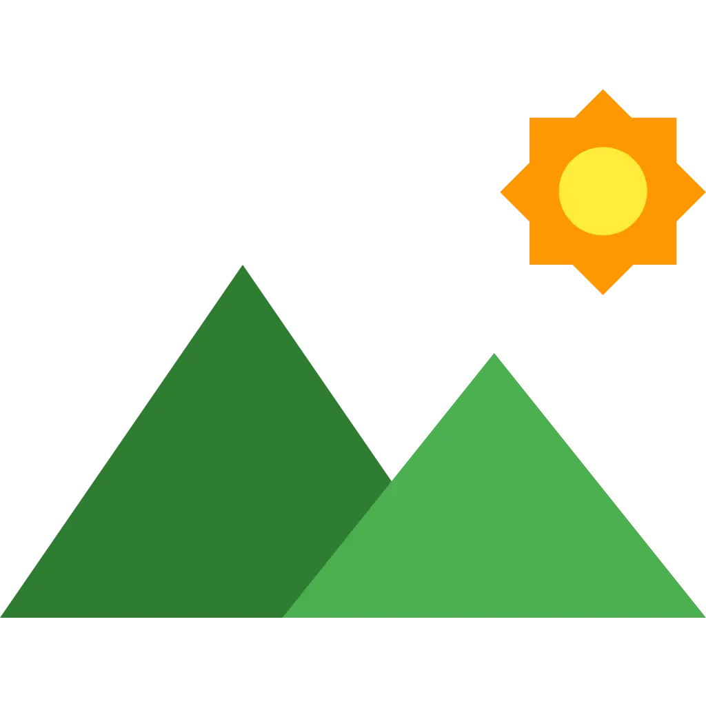 Green Mountains and Sun Icon in Minimalist Style