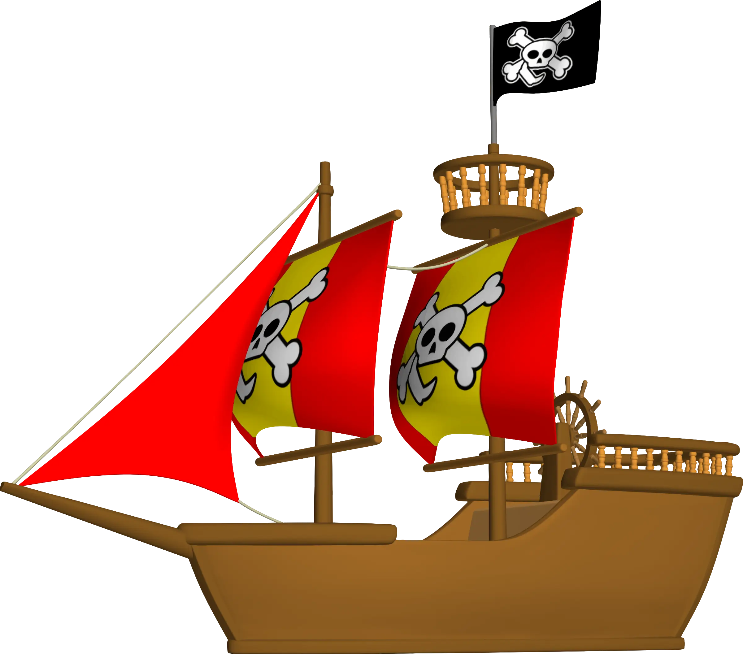 Pirate Ship with Skull Flags