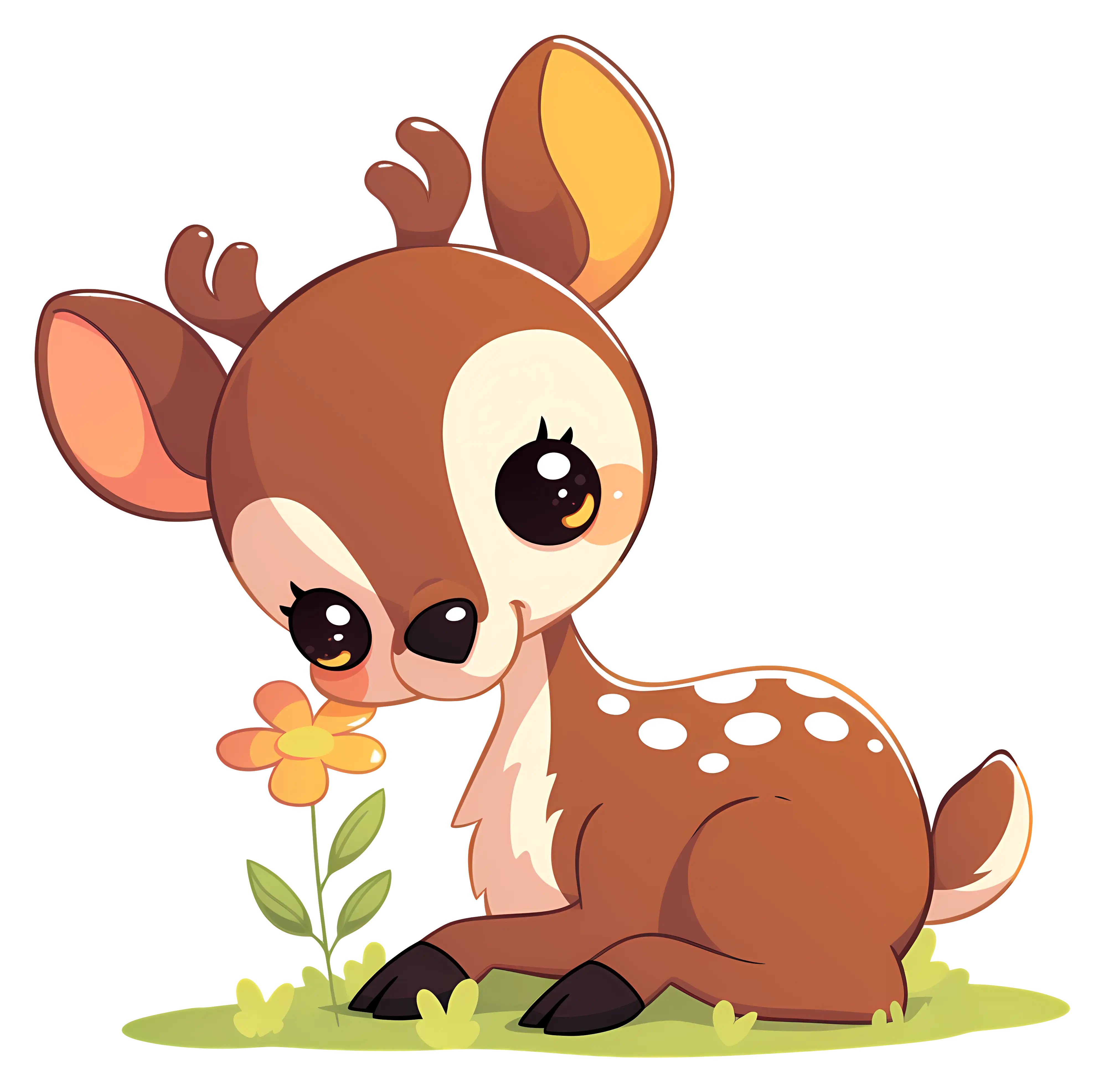 Adorable Cartoon Deer with a Flower