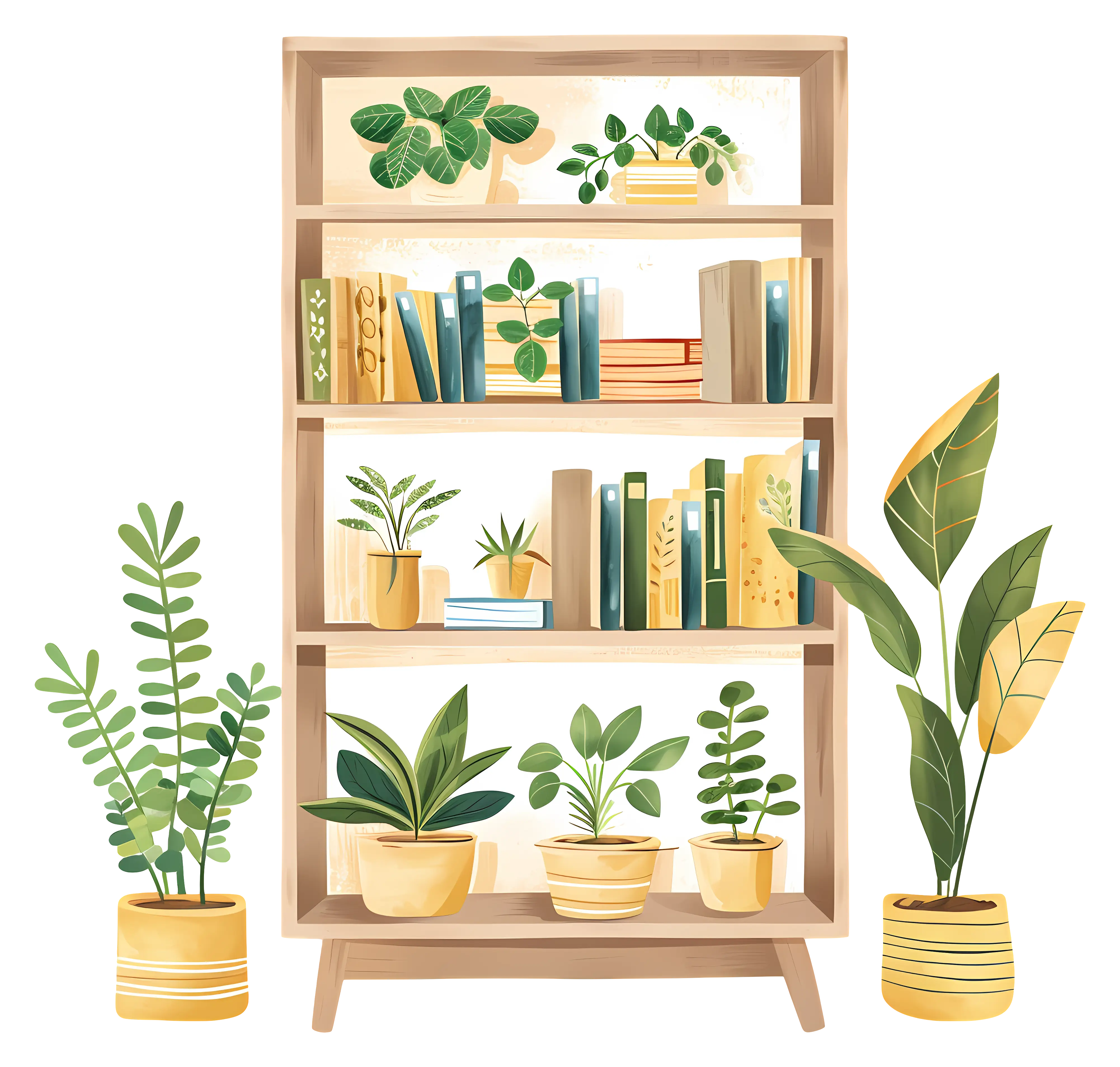 Cozy Bookshelf Decorated with Plants