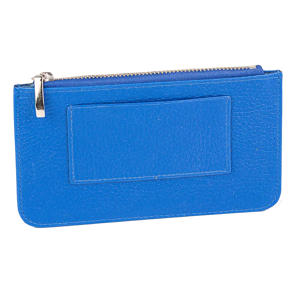Blue Leather Wallet with Zipper
