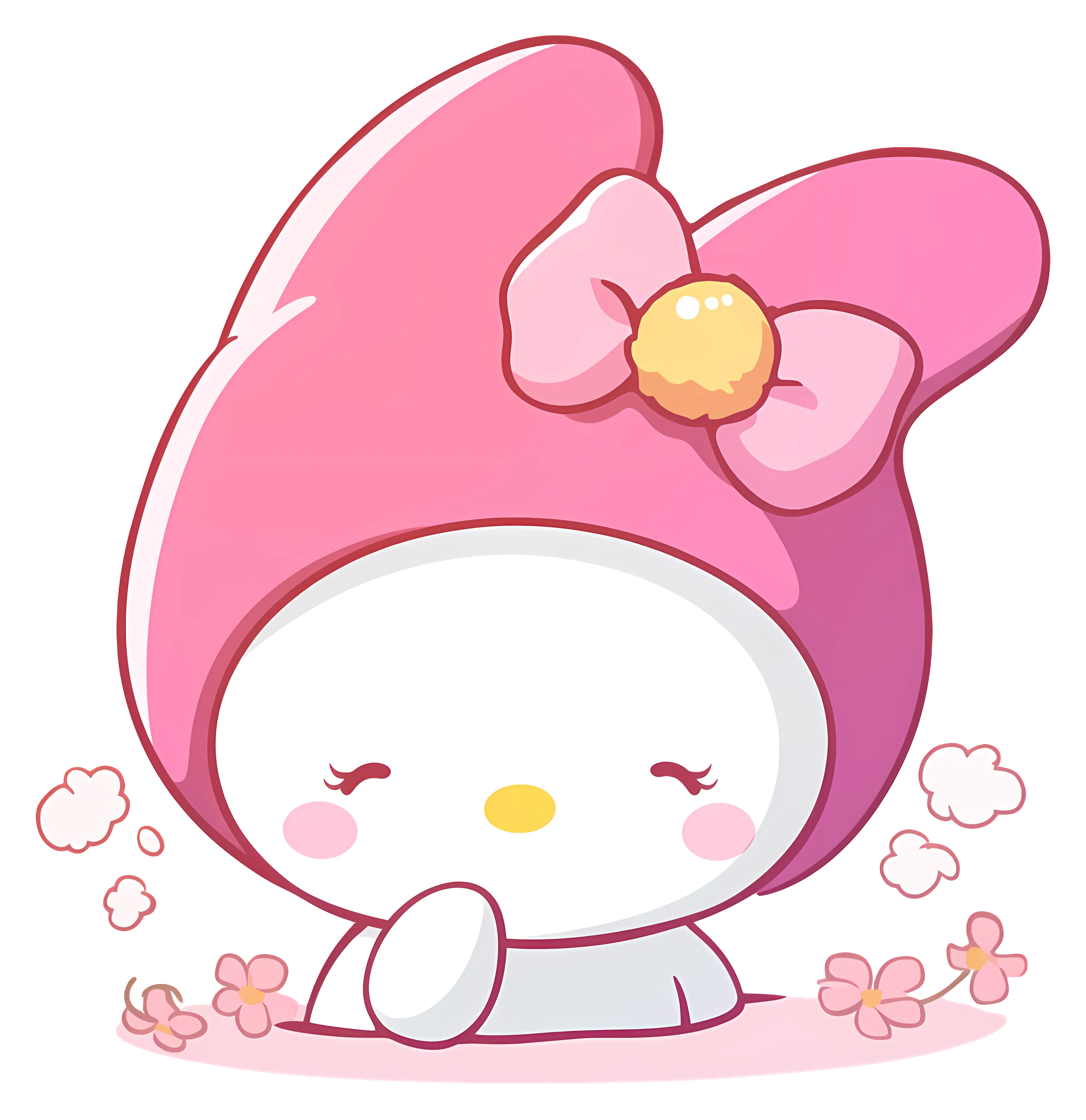 Cute Cartoon Character with Pink Bonnet and Floral Decor