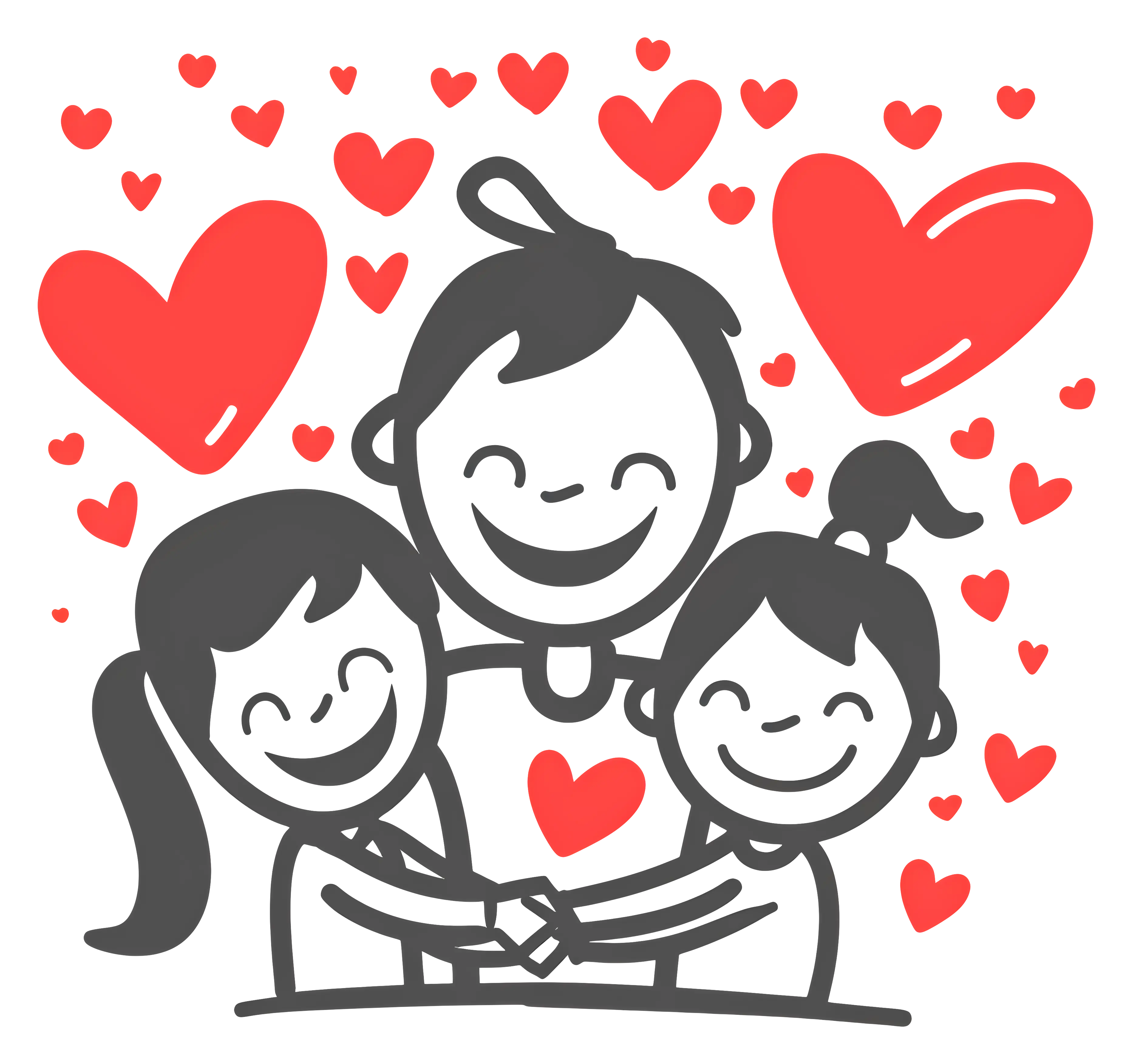 Happy Family Cartoon with Hearts