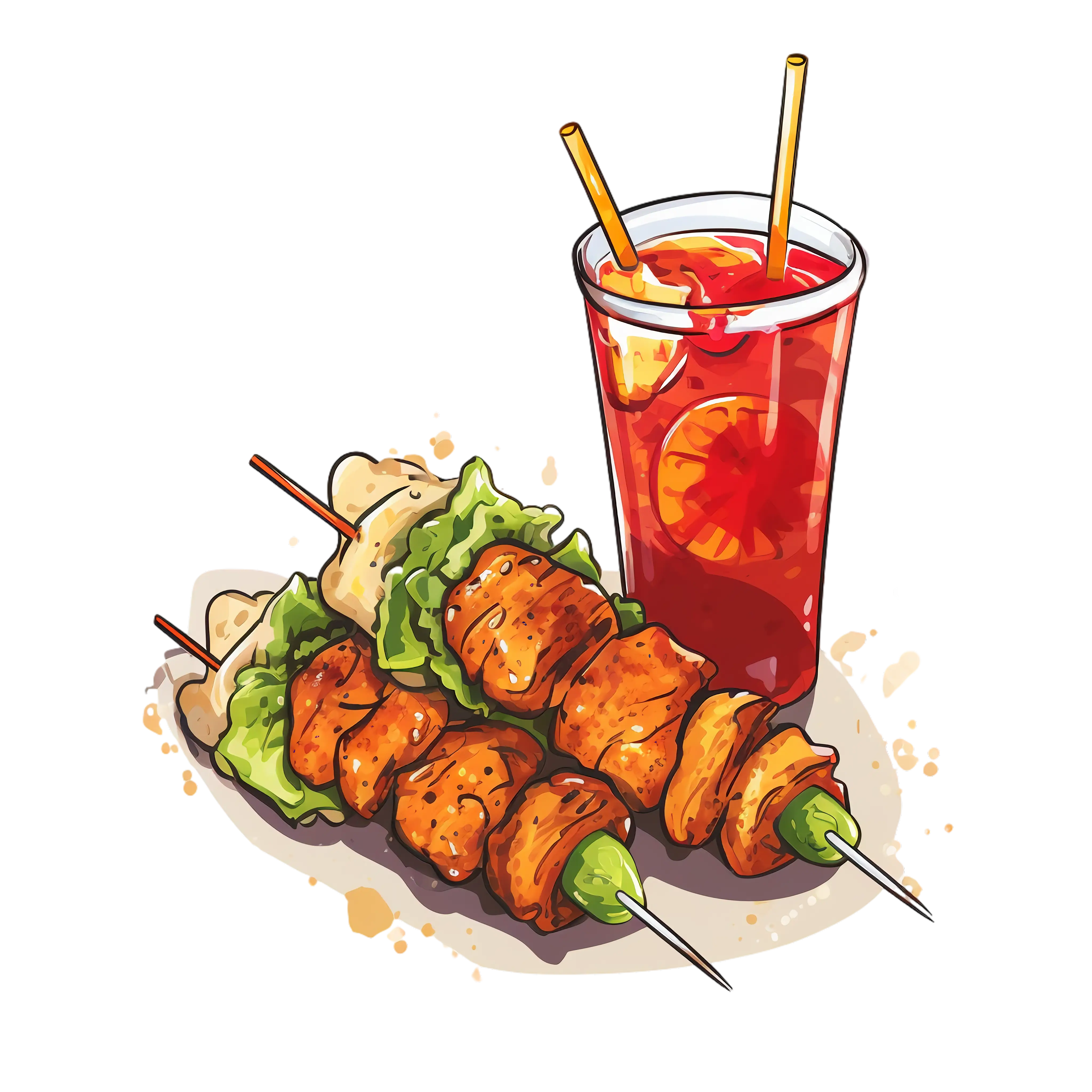 Grilled Chicken Skewers with Refreshing Drink
