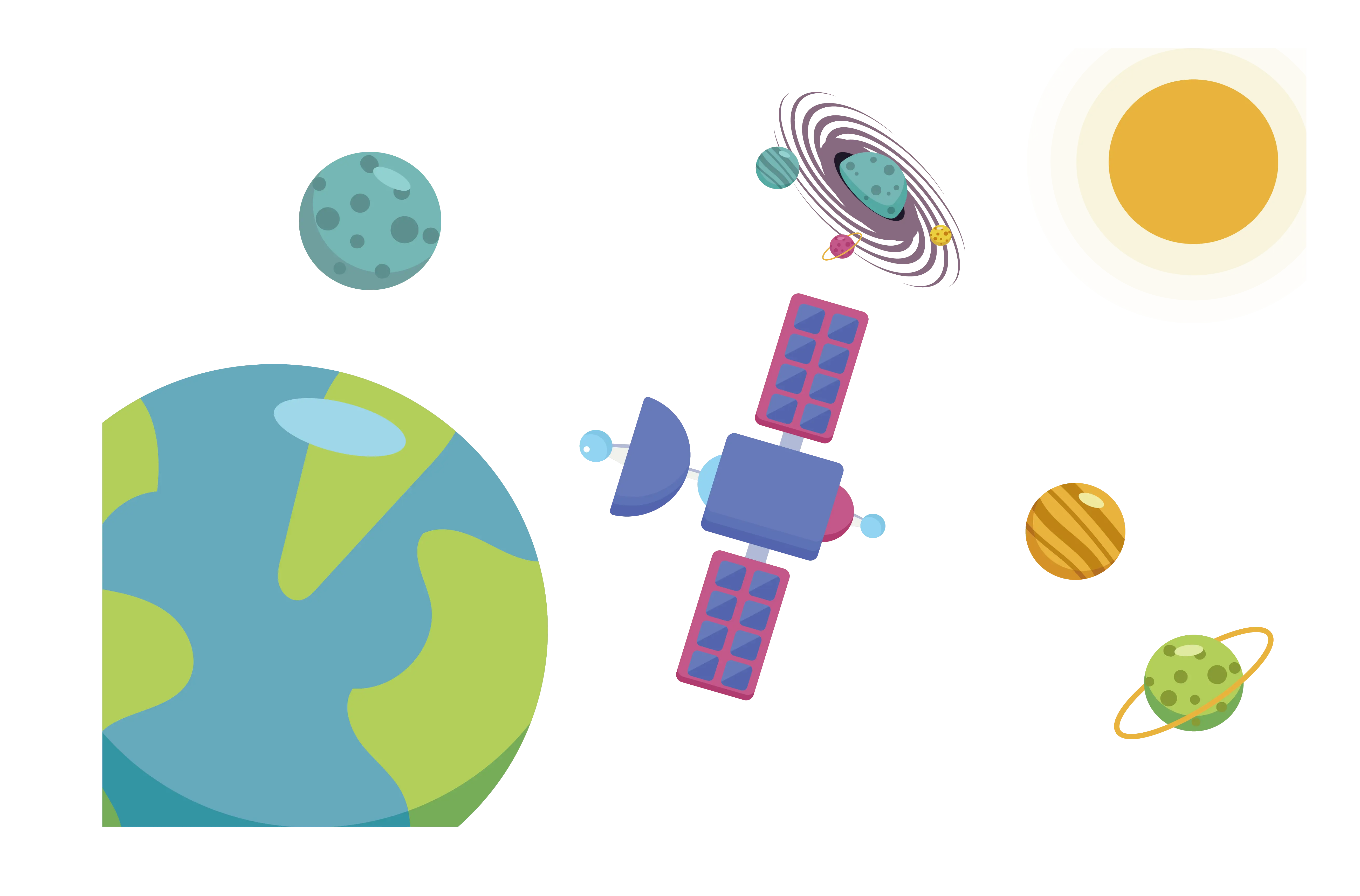 Space Scene with Planets and Satellite